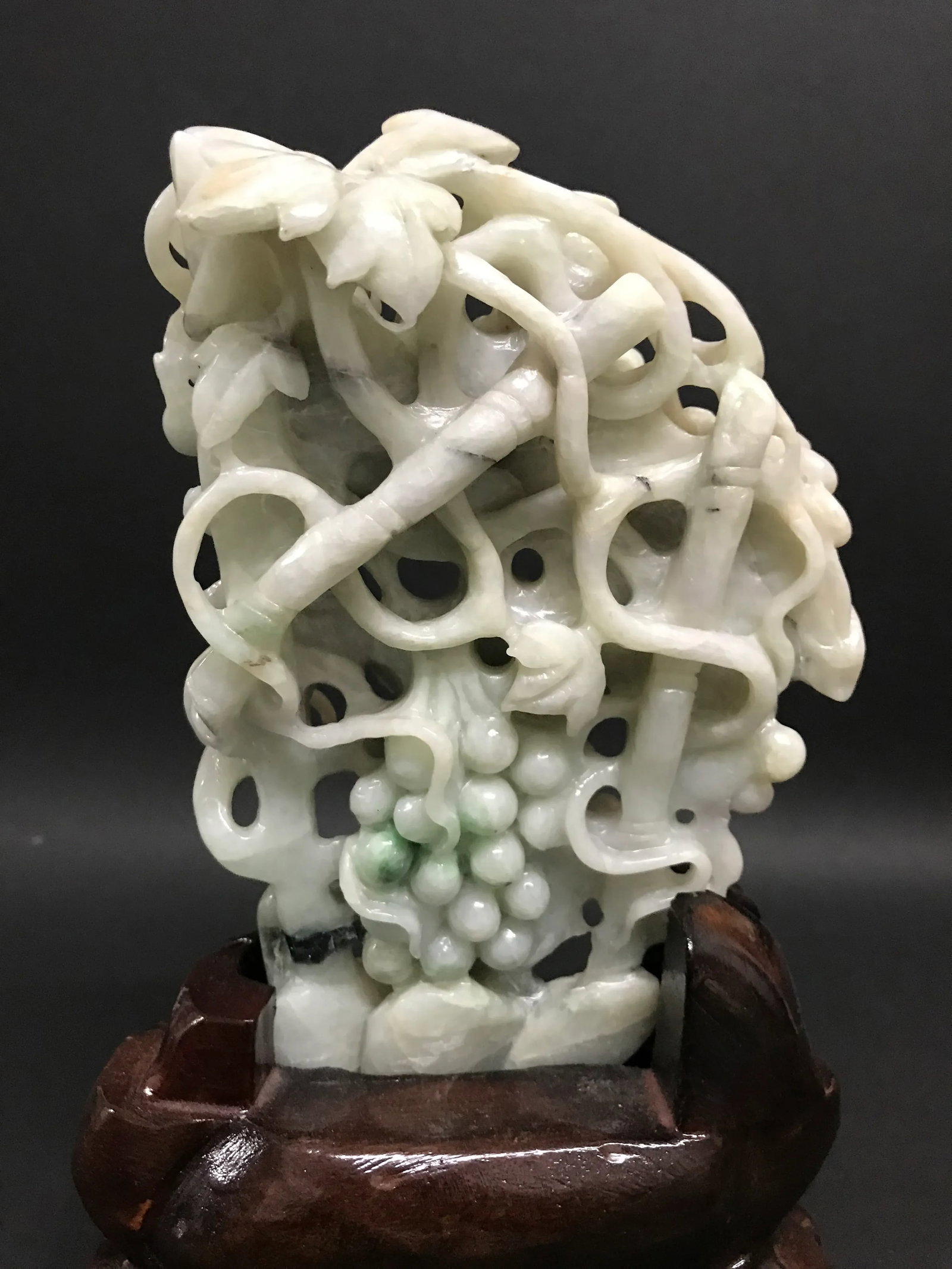 Mid 20th Century Carved Solid Jade Fruits Sculpture With Wooden Base - 8