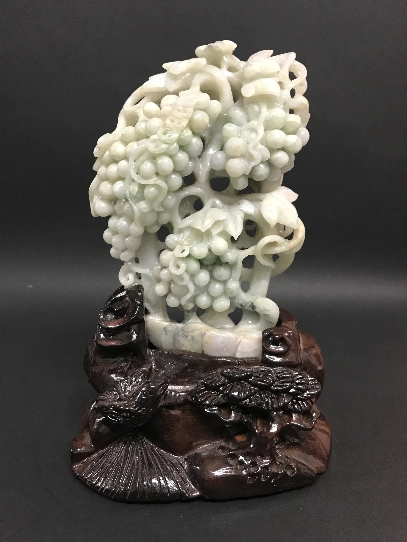 Mid 20th Century Carved Solid Jade Fruits Sculpture With Wooden Base - 9