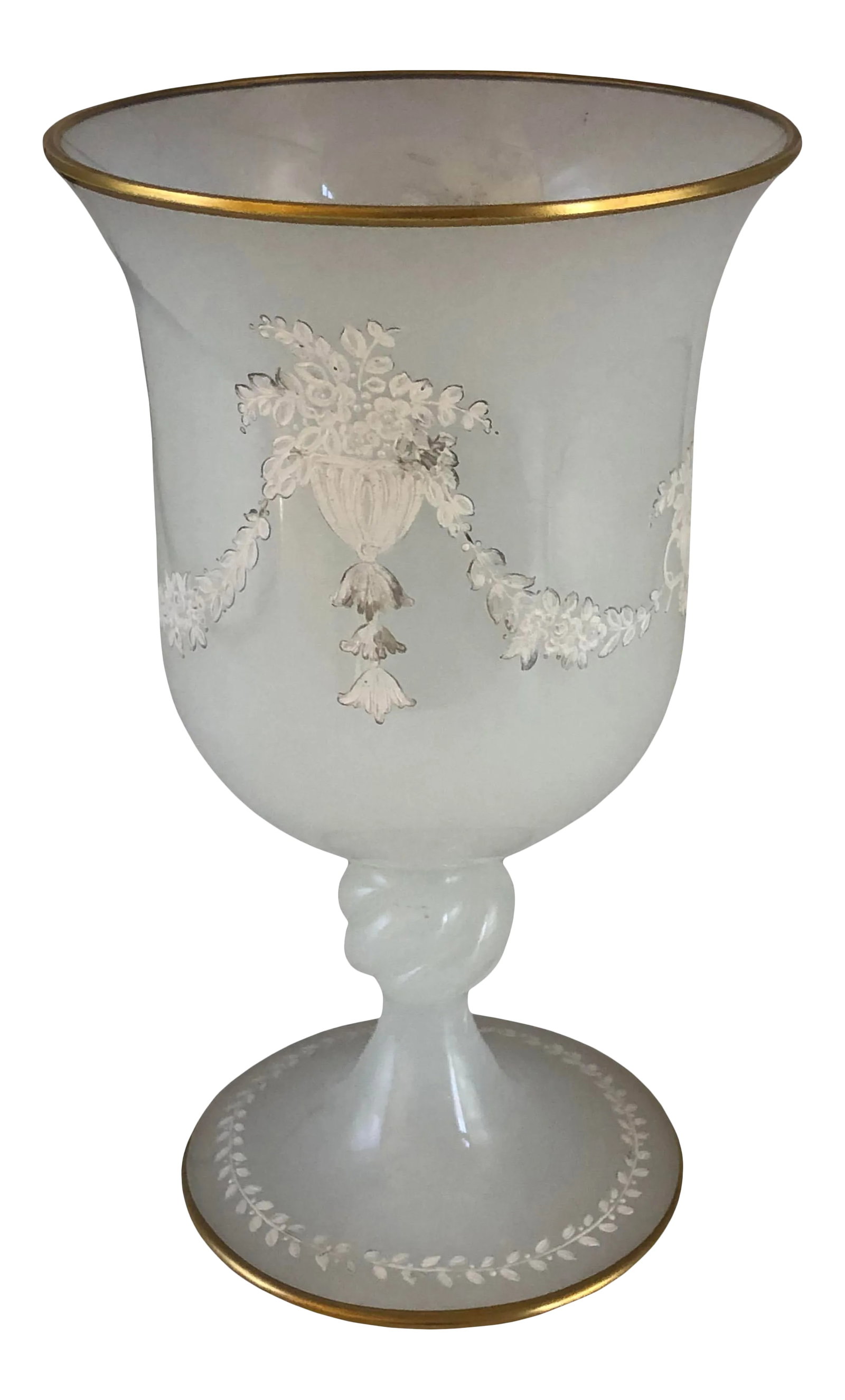 Clambroth Opaline Glass Goblet: 19th century clambroth opaline glass enameled goblet from France. Condition: Alterations: Original Condition Unaltered Imperfections: Some Imperfections Condition Notes: Excellent condition with wear 