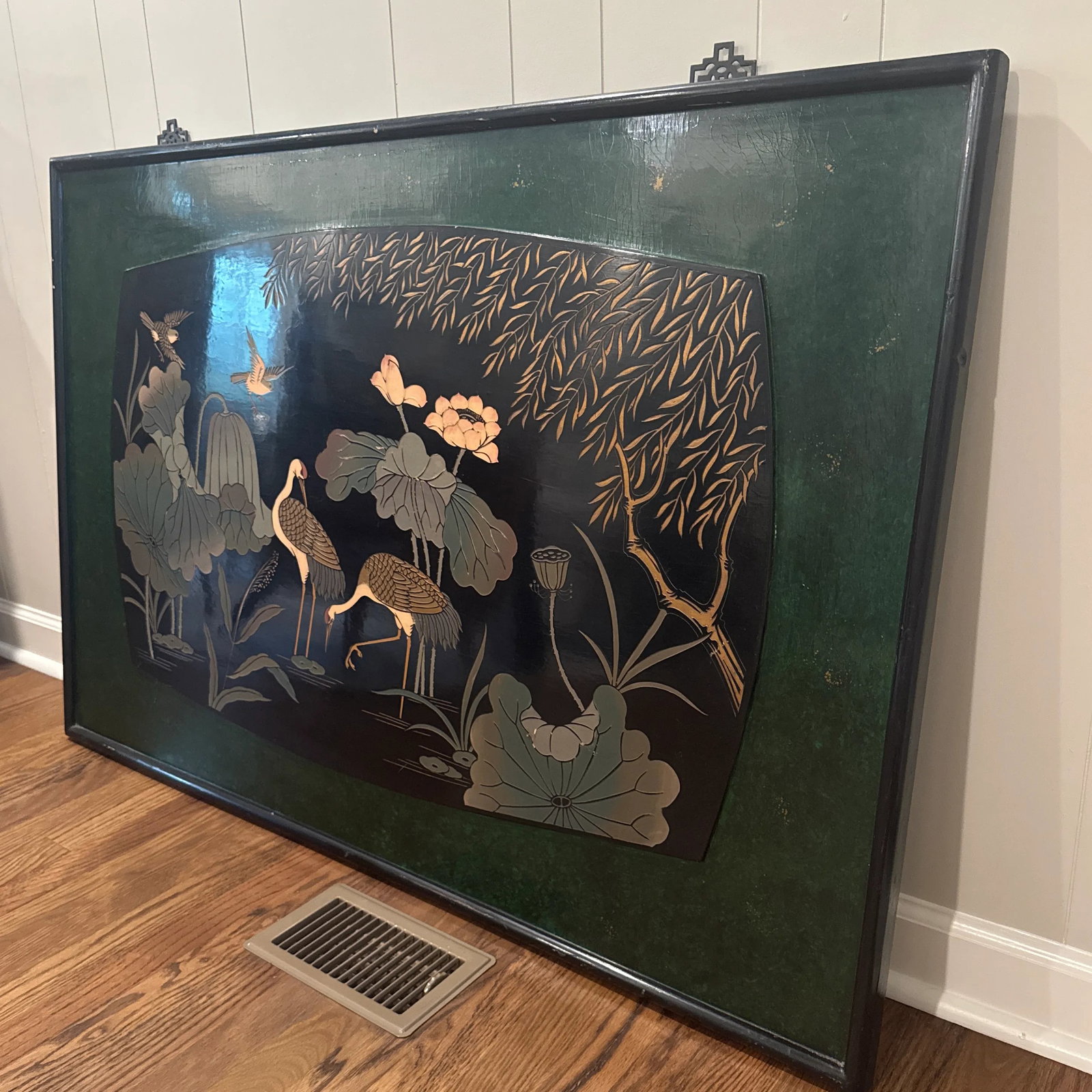 1970s Lacquered Relief of Birds at a Pond - 2