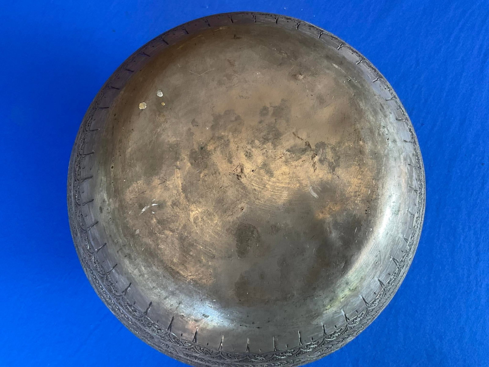 Antique Persian Safavid Carved Tin Over Copper Bowl - 8
