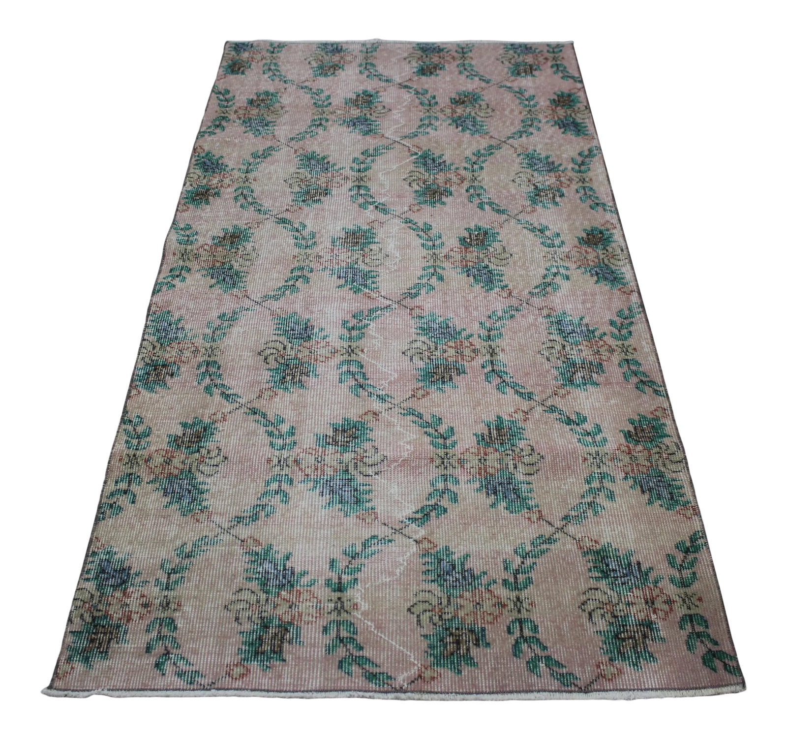 1970s Turkish Anatolian Handmade Floral Desing Runner Rug: Turkish Anatolian Handmade Runner Rug 3x6 Ft. Size: 3.1 x 6.4 ft - 96 x 195 cm - 38 x 77 inches Color: Organic Natural Dye ( Beige, Green, Blue, Red ) Material: 100% Hand Spun Organic Wool Condition: