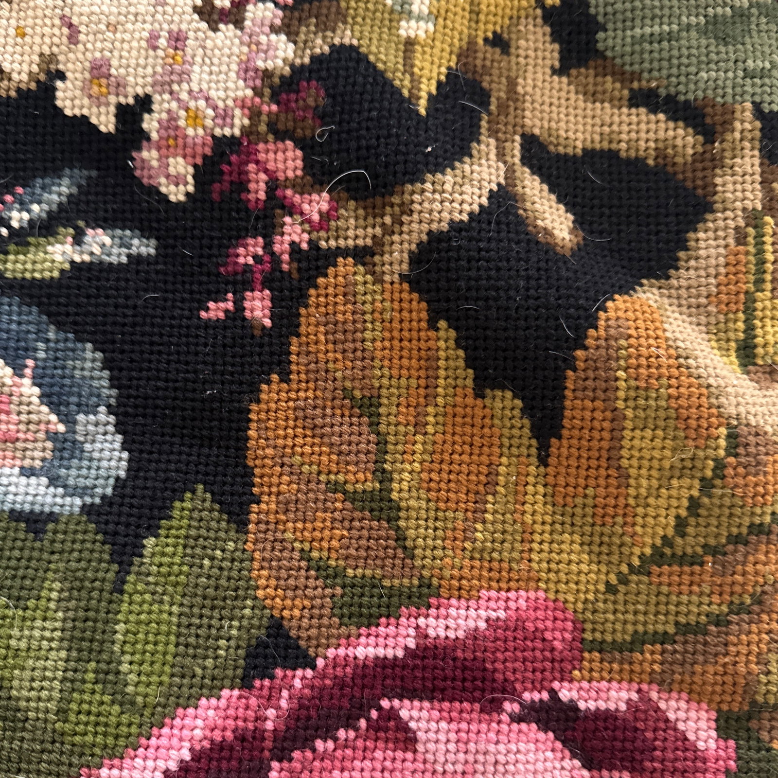Maria Kiekeben Madeira Portugal Wool Needlepoint Floral Velvet Pillow Cover - 10