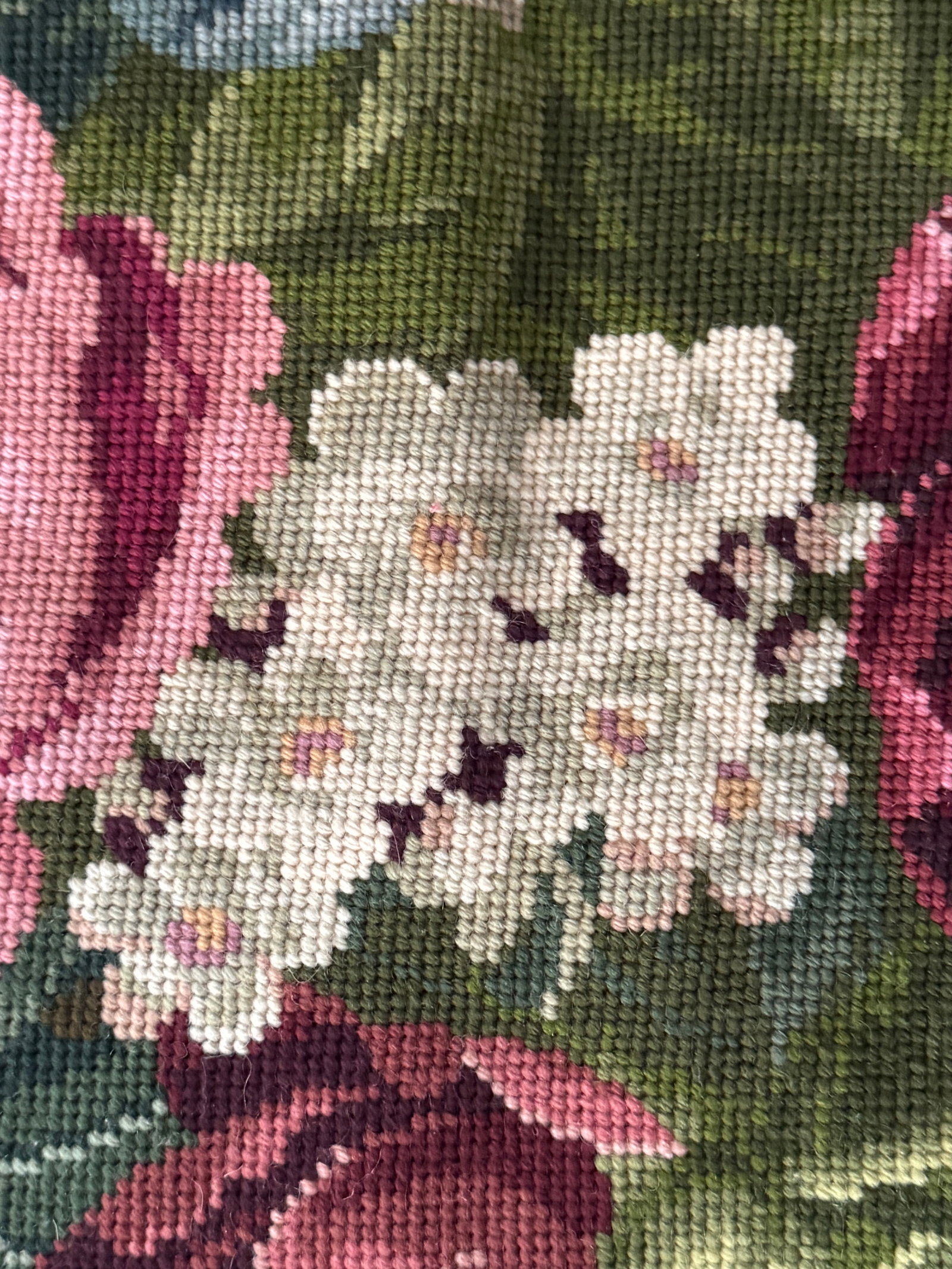 Maria Kiekeben Madeira Portugal Wool Needlepoint Floral Velvet Pillow Cover - 5