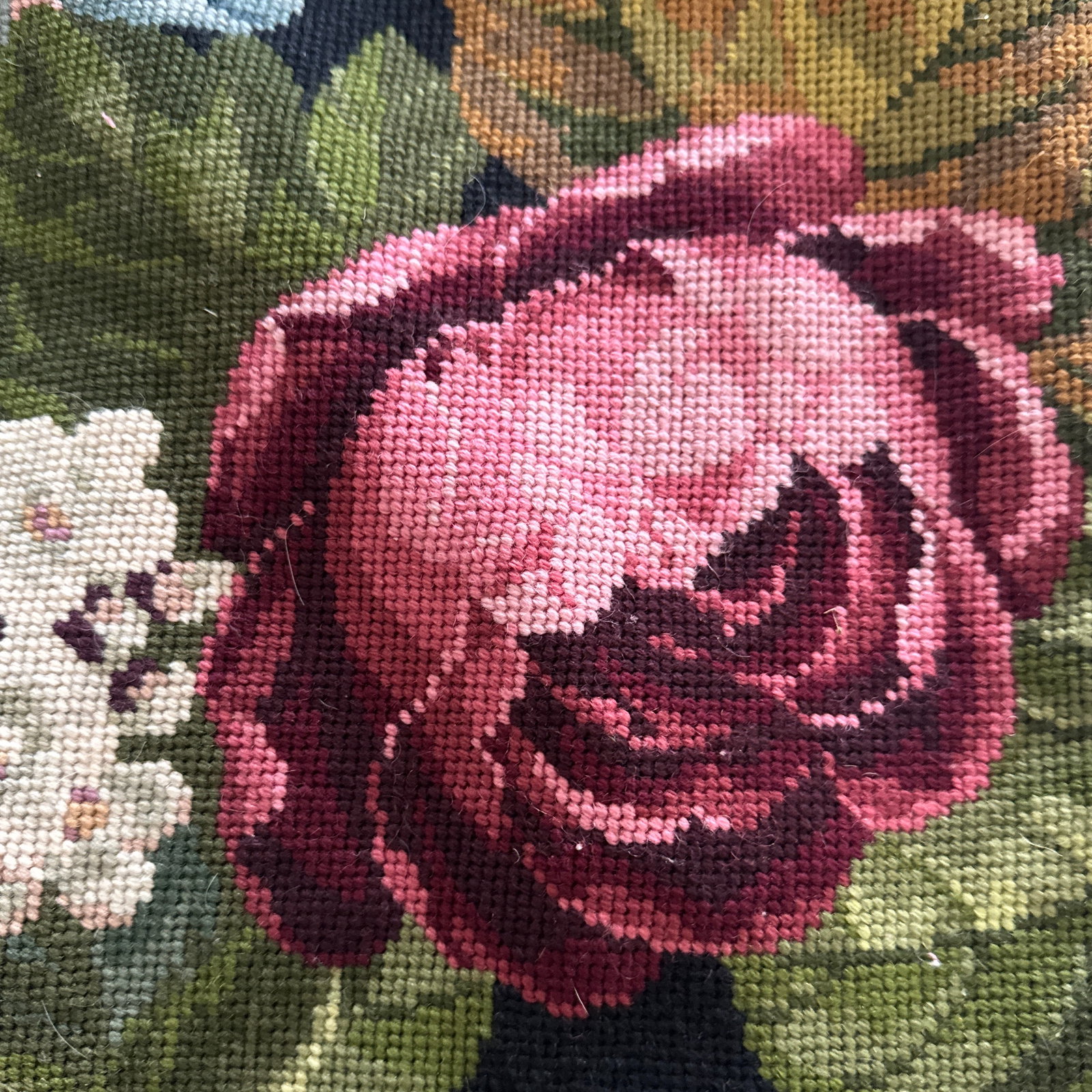 Maria Kiekeben Madeira Portugal Wool Needlepoint Floral Velvet Pillow Cover - 8