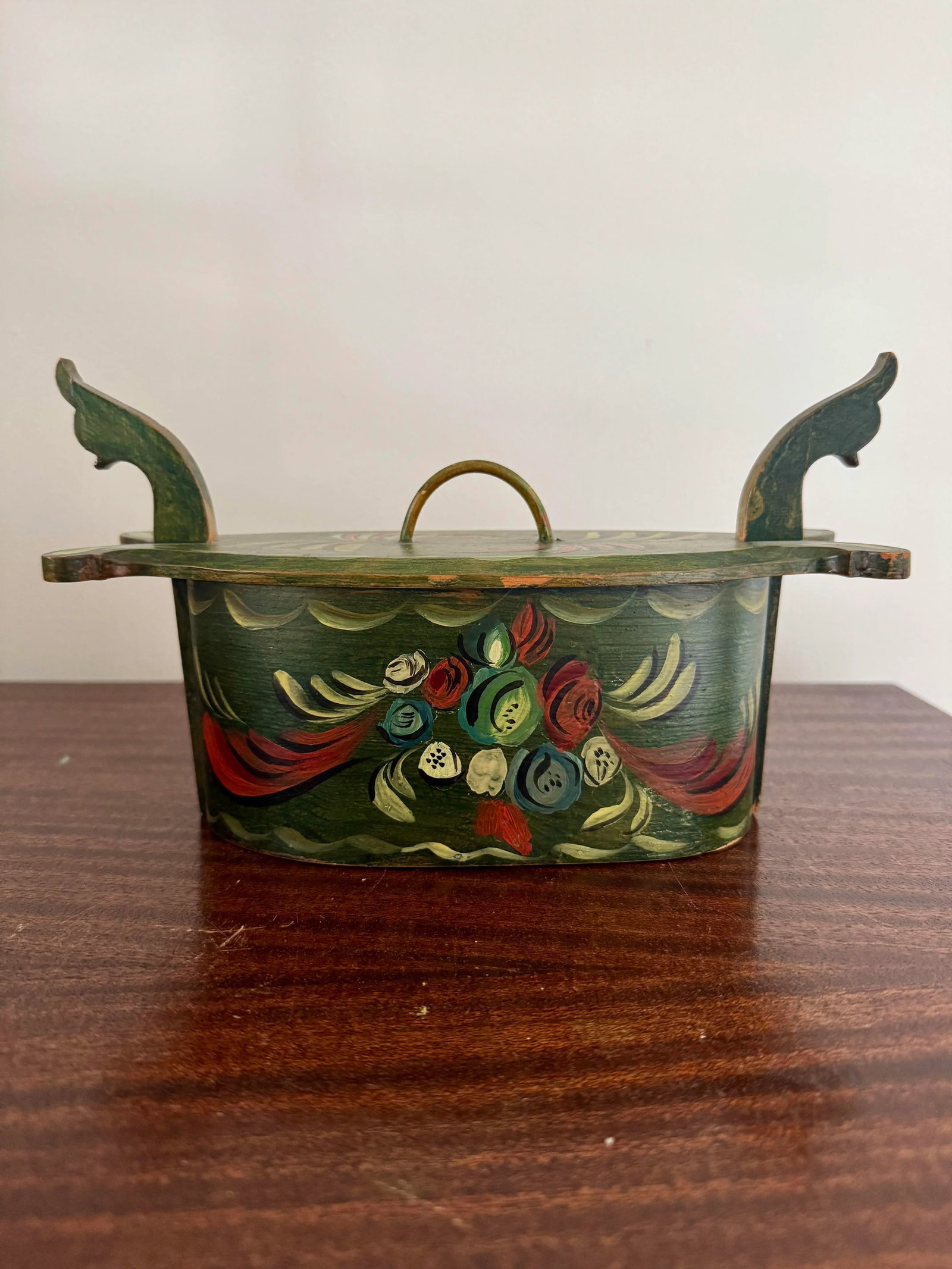 Primitive Norwegian Blue Rosemaling Tine Box - 2