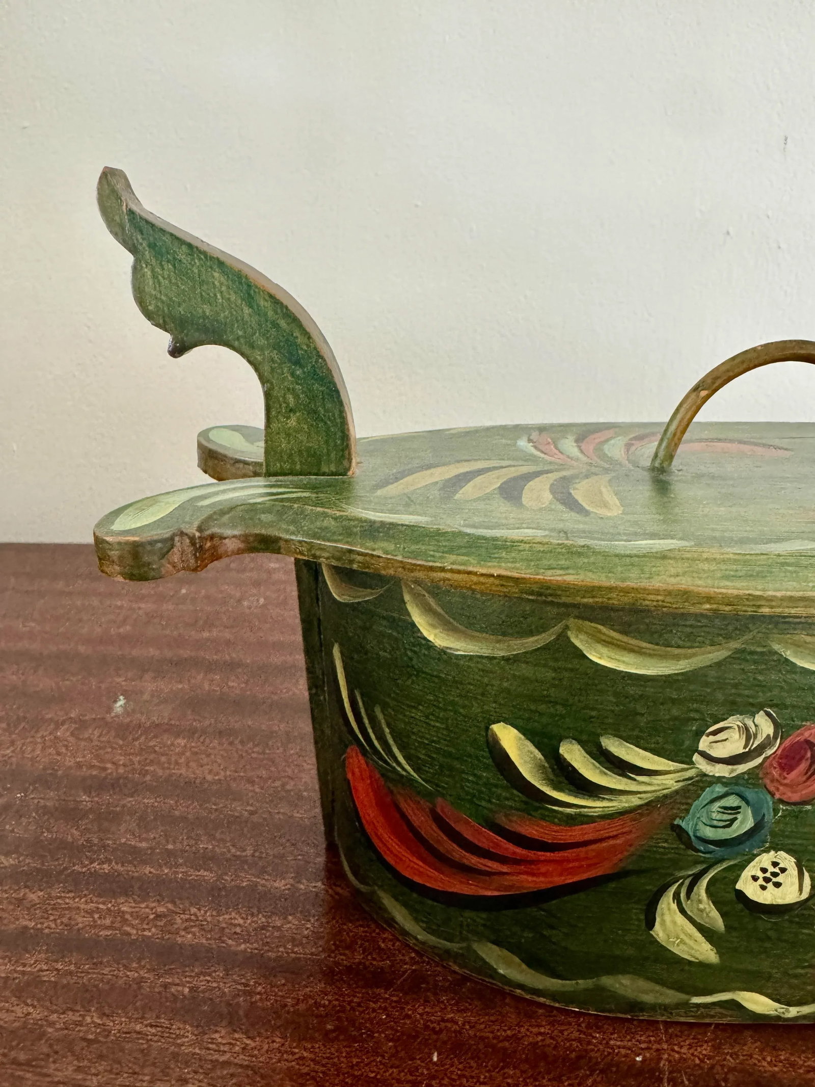 Primitive Norwegian Blue Rosemaling Tine Box - 6