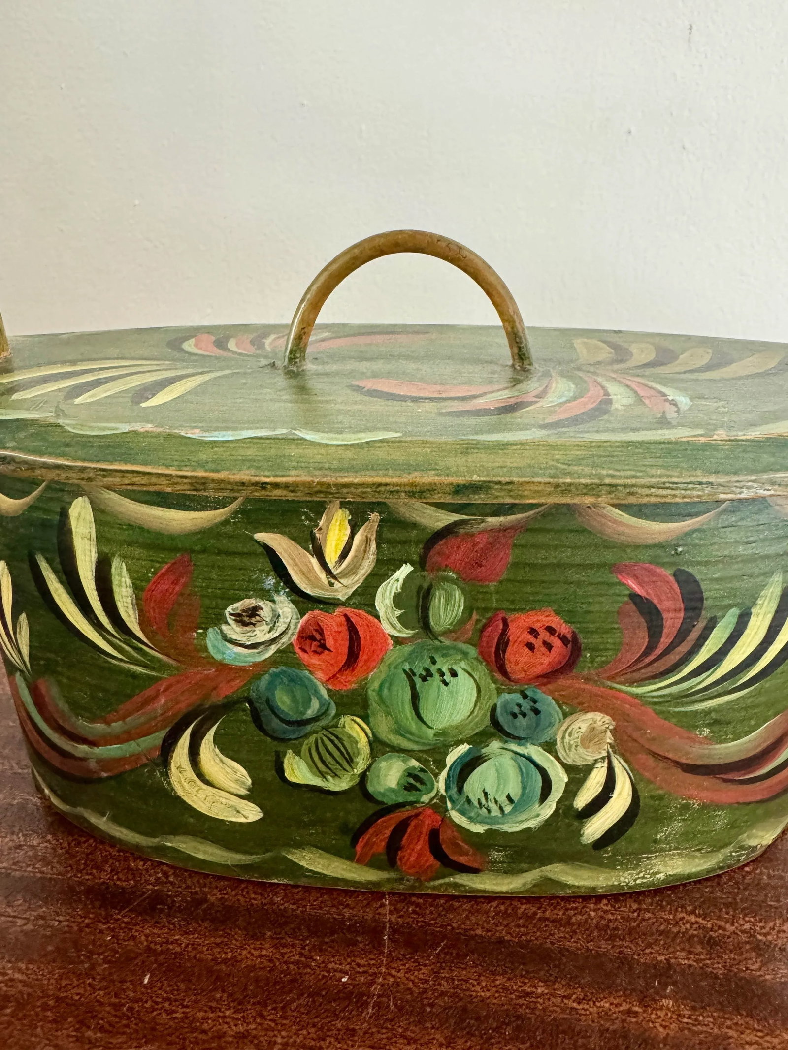 Primitive Norwegian Blue Rosemaling Tine Box - 7