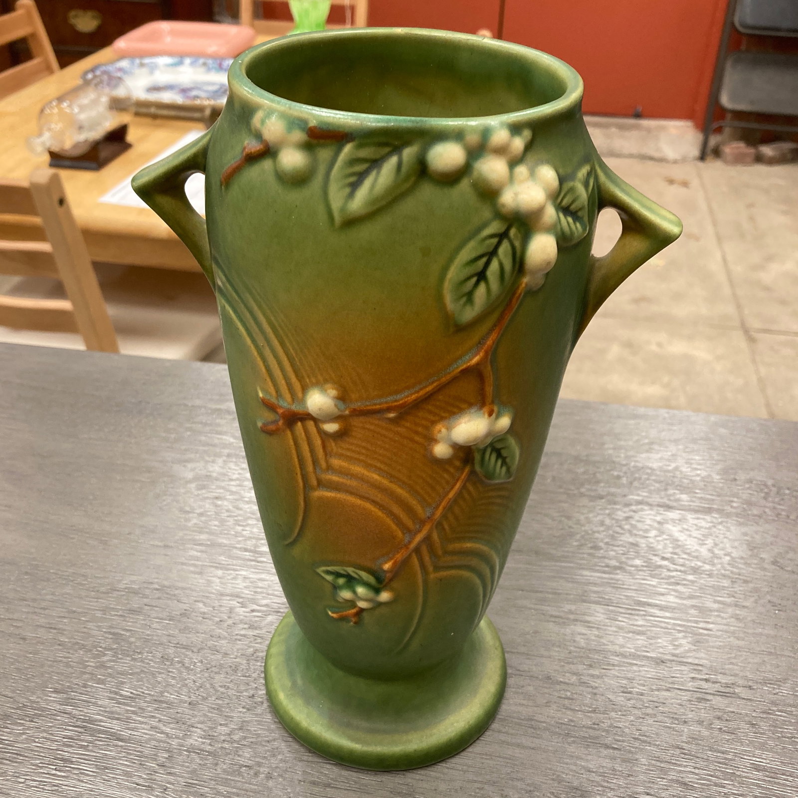 Antique Roseville Snowberry Green Vase - 4