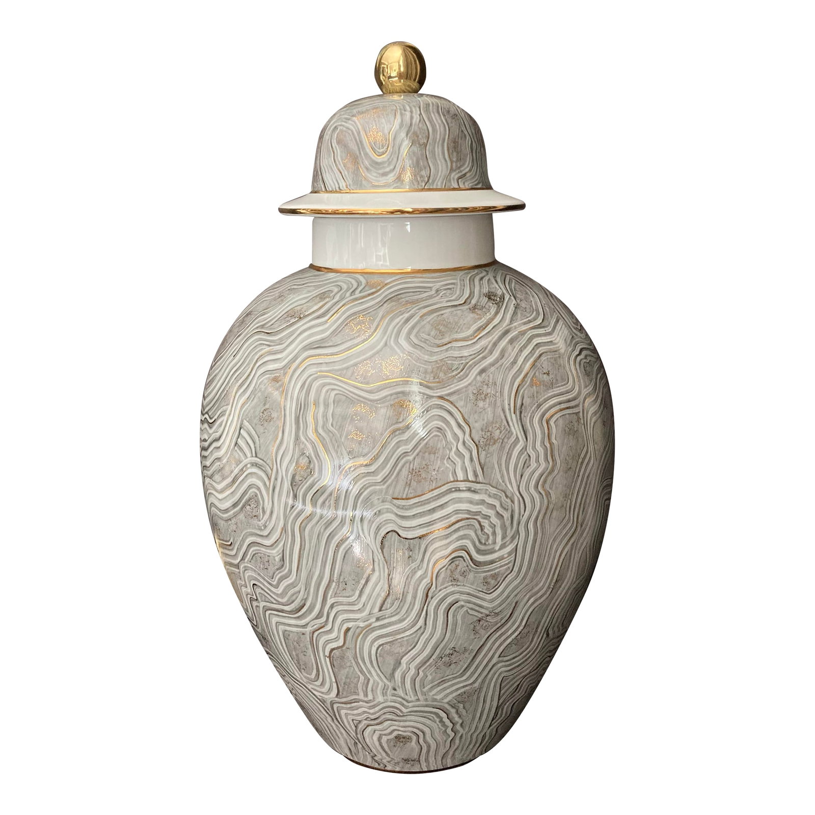 Chelsea House Marbled Gray Porcelain Lidded Urn With Gold Highlights, 2010s (1 of 12)