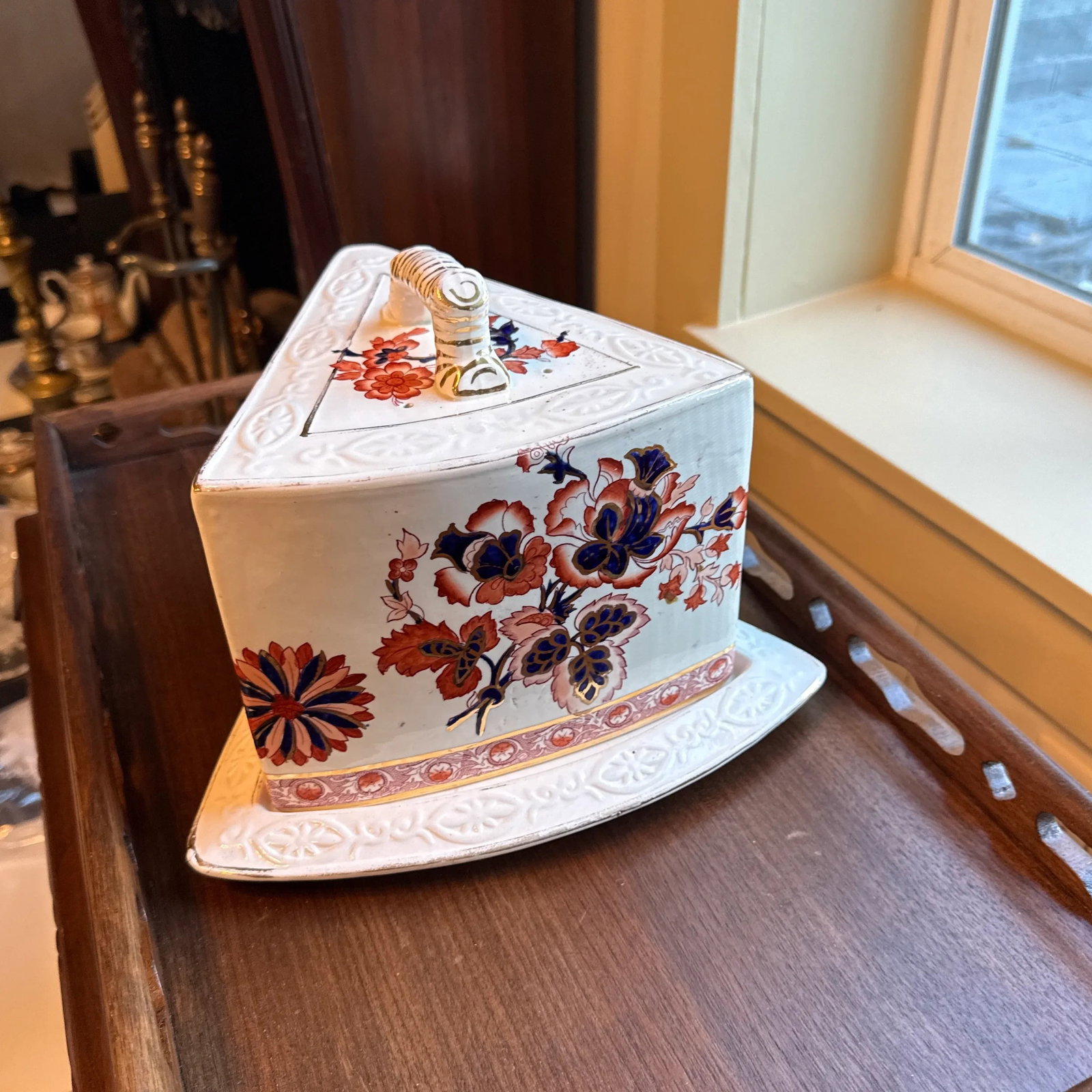 19th Century Huge Antique English Transferware Cheese Dome in the Imari Style - 2