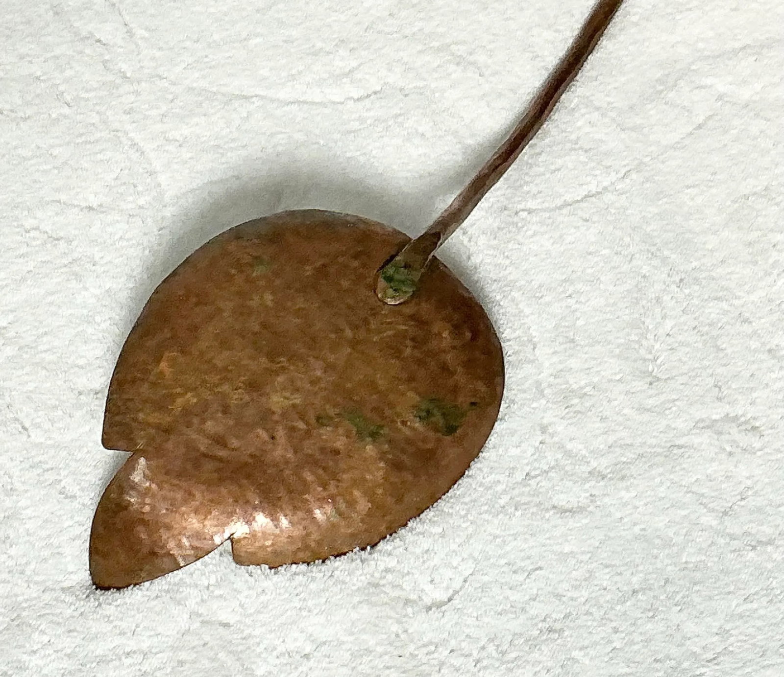 Copper Hand-Hammered Leaf Shape With Antler Spoon and Fork Salad Servers Vintage - 9