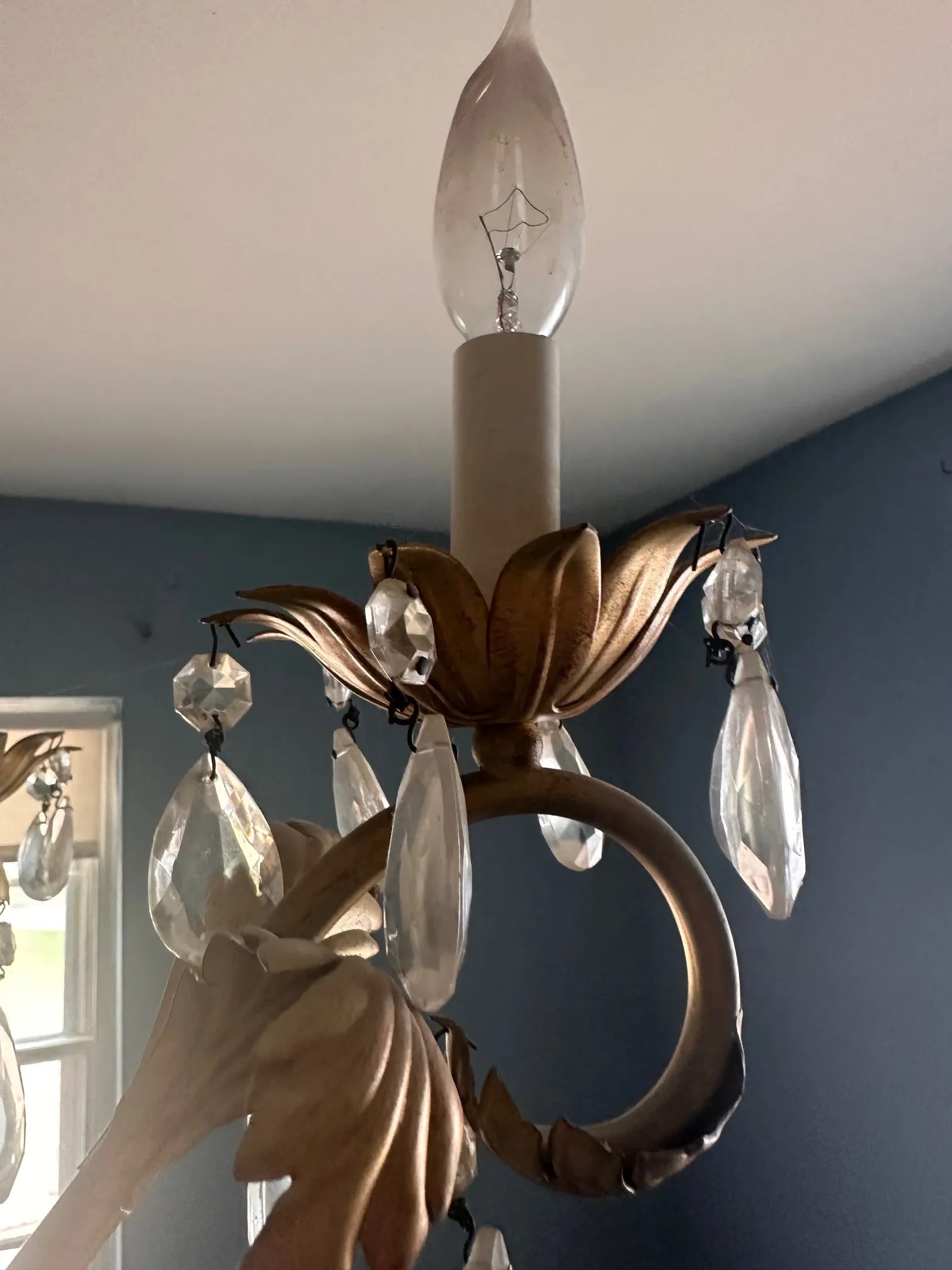 1950s Mid-Century Rococo Revival Crystal Chandelier With Gilded Leaf Arms - 4