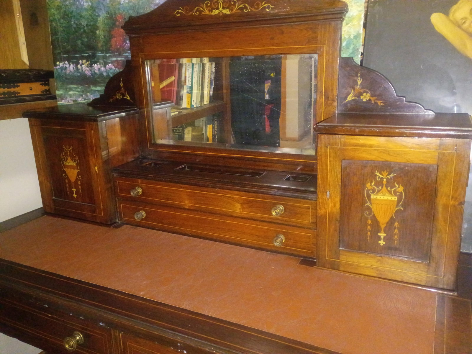 Antique Edwardian Inlaid Mahogany Bonheur Du Jour Ladies Writing Desk (c.1900) - Sheraton Revival St - 2