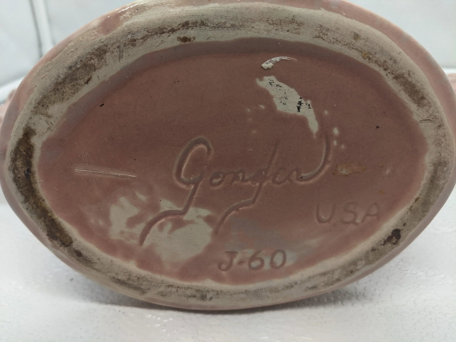 Vintage 1950's Pink Iridescent Gonder Pottery Double Sea Shell Fan Vase - 4