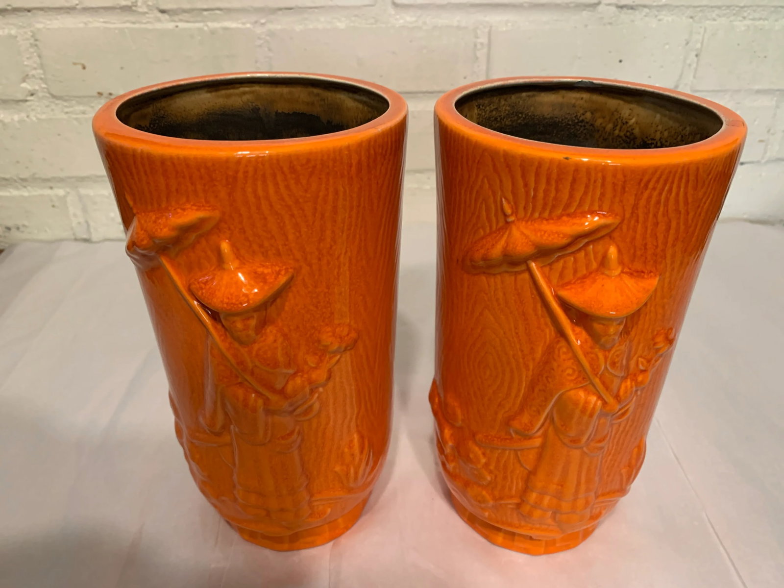 Vintage Orange Glazed Chinese Vases - A Pair - 10