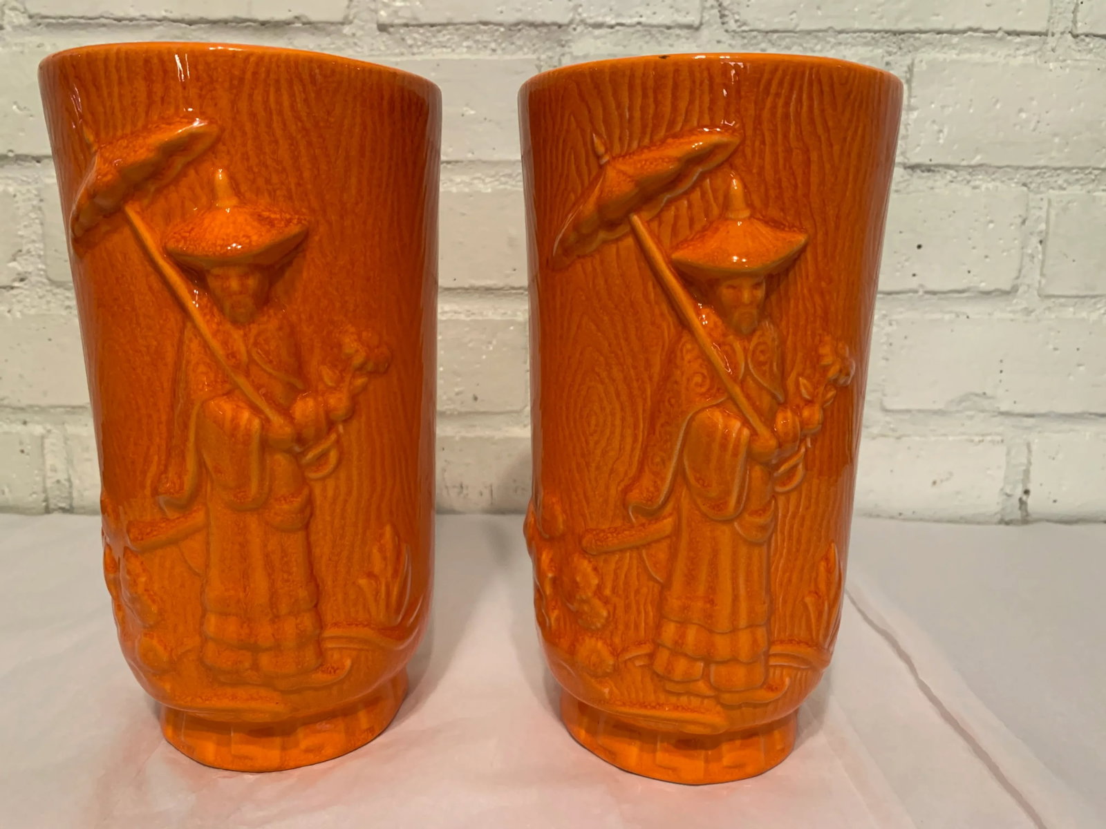 Vintage Orange Glazed Chinese Vases - A Pair - 11