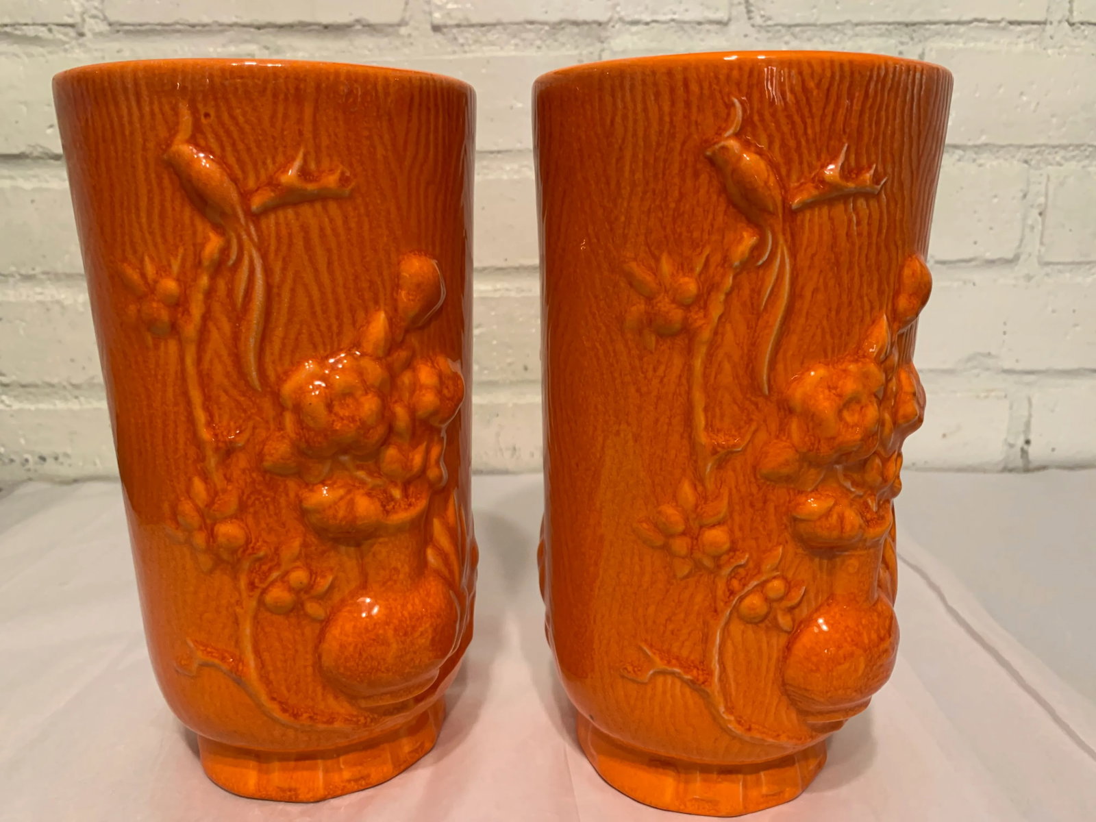 Vintage Orange Glazed Chinese Vases - A Pair - 2