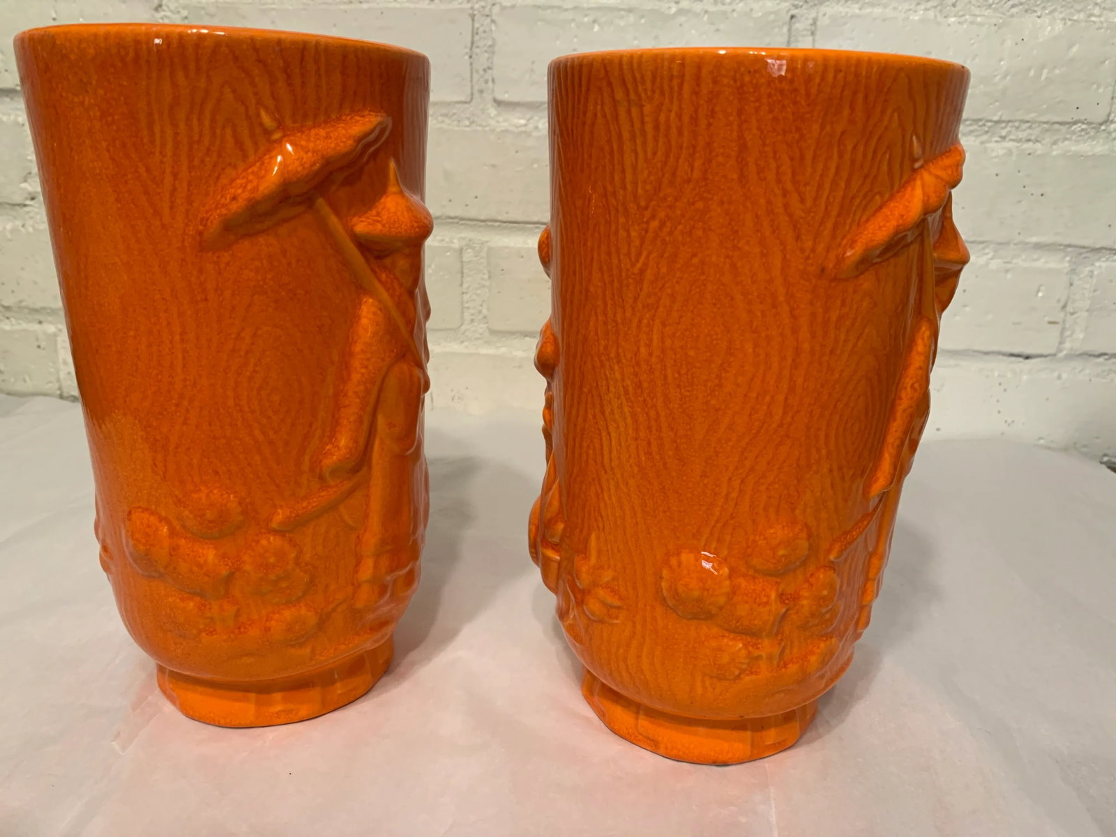Vintage Orange Glazed Chinese Vases - A Pair - 3