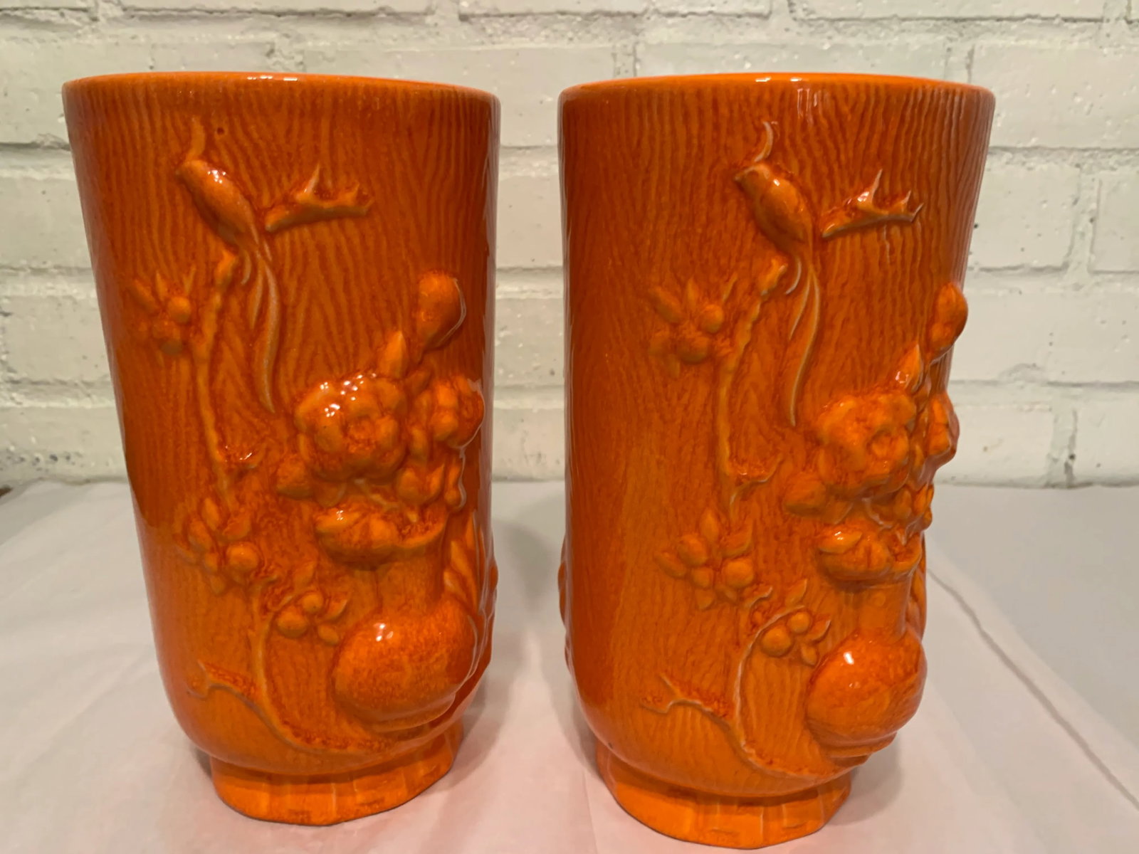 Vintage Orange Glazed Chinese Vases - A Pair - 5