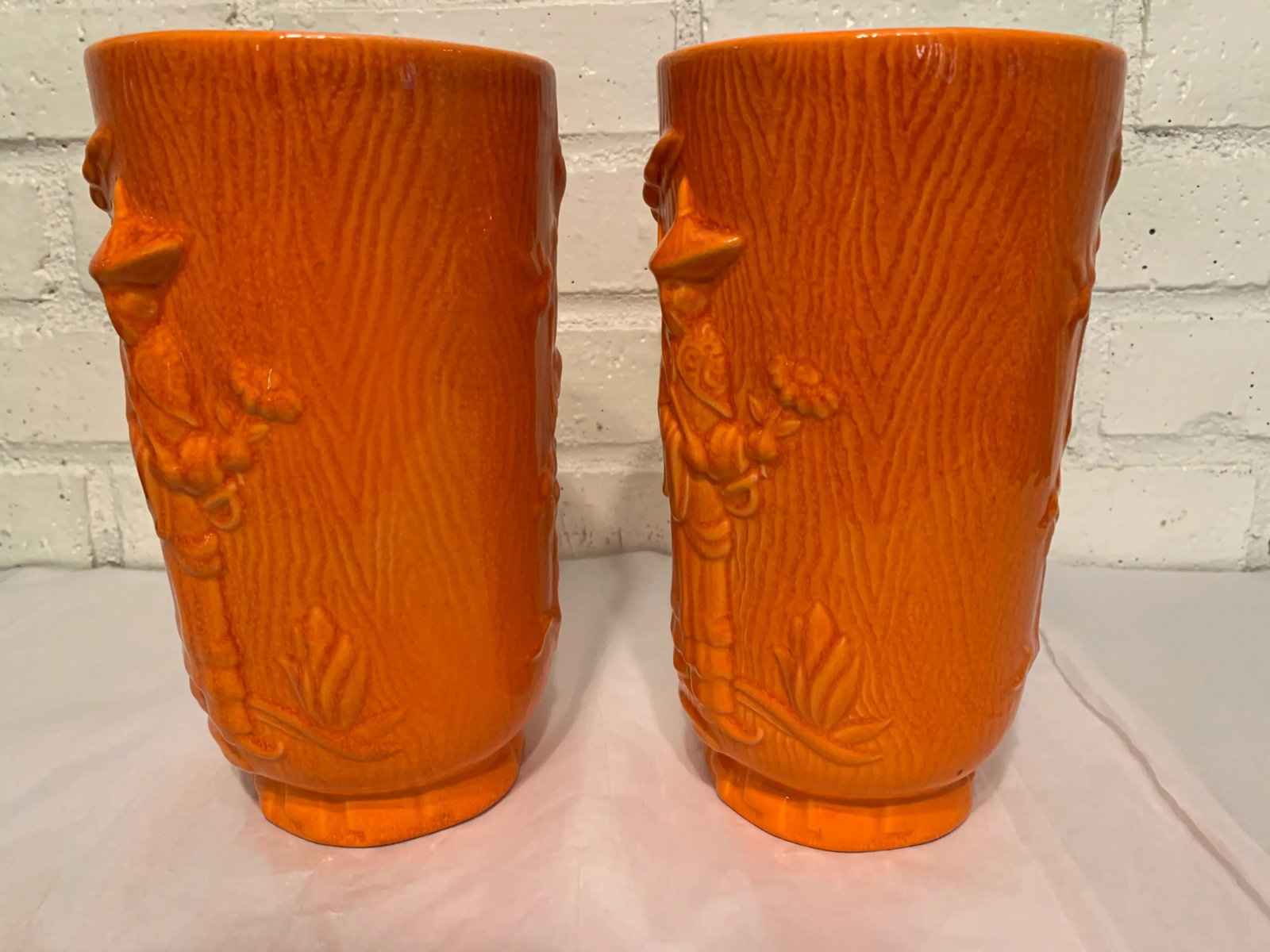 Vintage Orange Glazed Chinese Vases - A Pair - 6