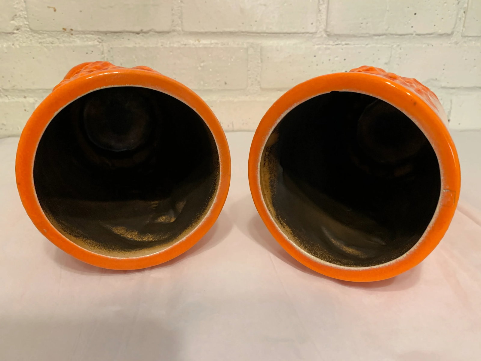 Vintage Orange Glazed Chinese Vases - A Pair - 8