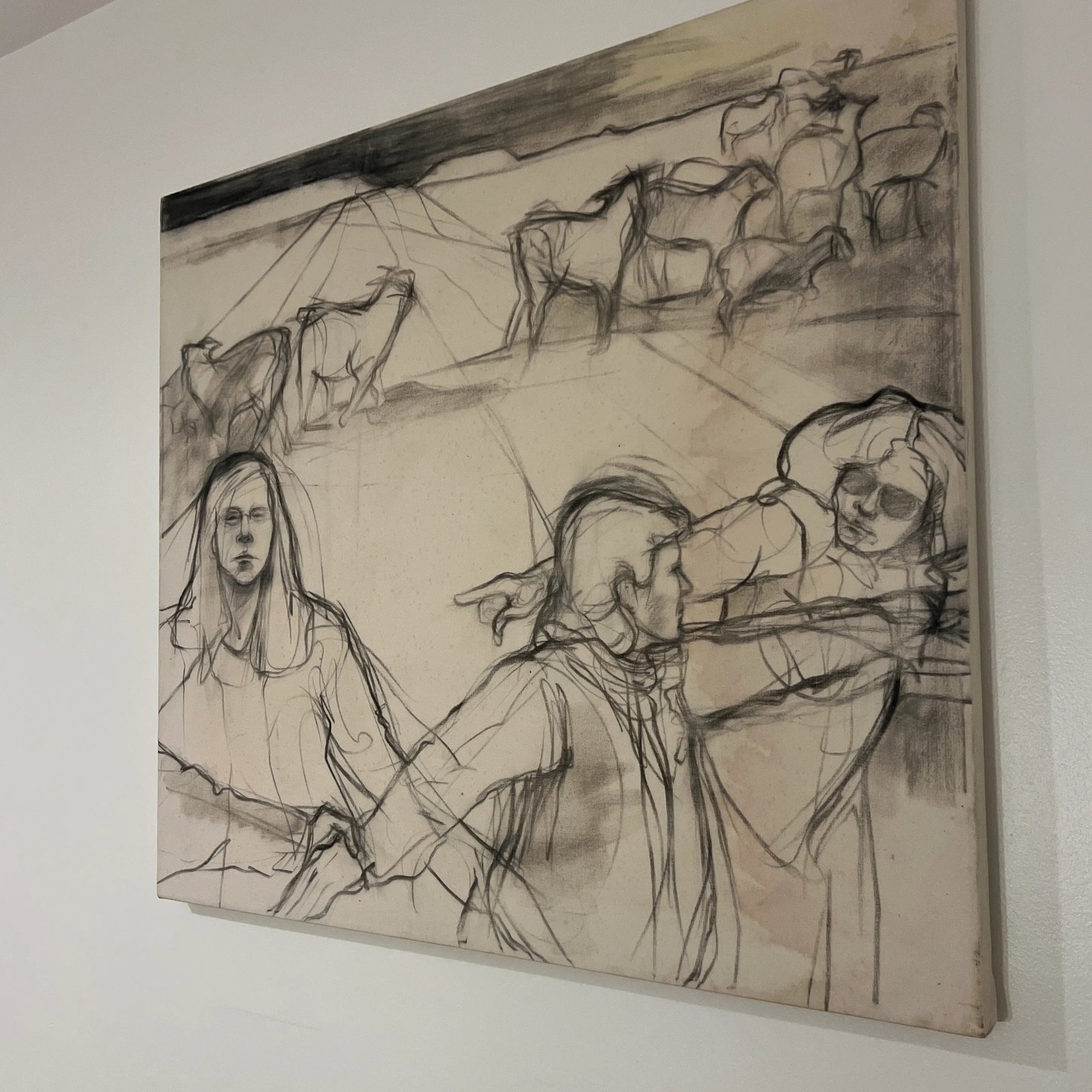 20th Century American Artist Joan King Pastel and Charcoal in Canvas Titled Passive Resistance 2 Sig - 10