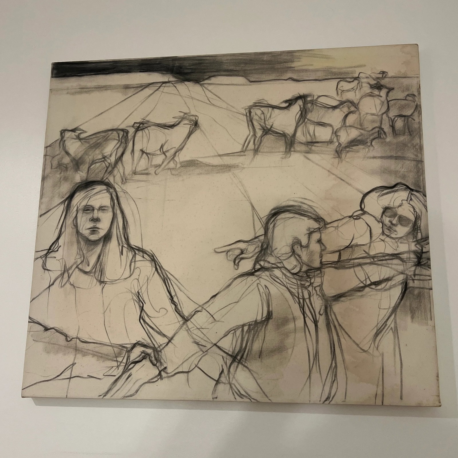 20th Century American Artist Joan King Pastel and Charcoal in Canvas Titled Passive Resistance 2 Sig - 2