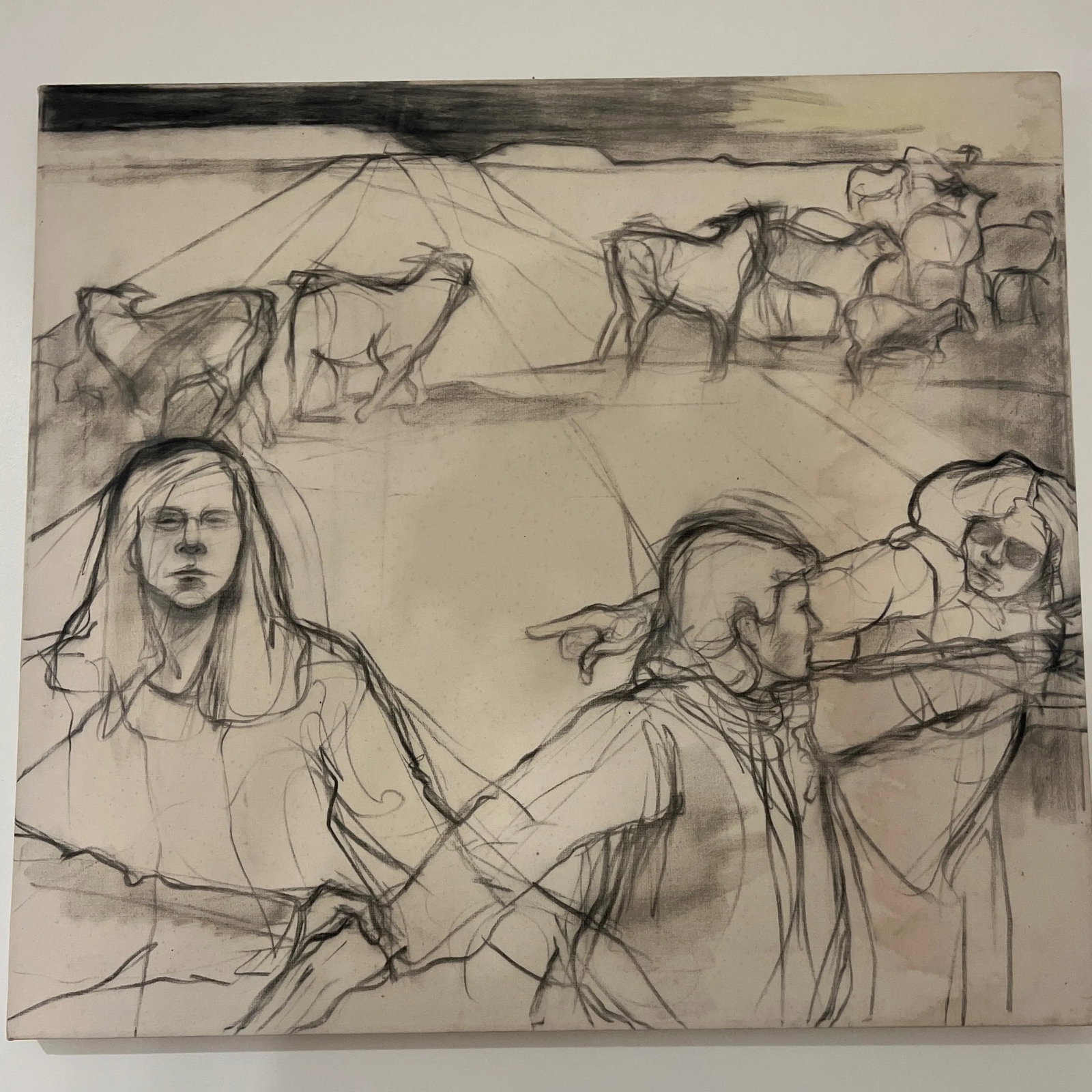 20th Century American Artist Joan King Pastel and Charcoal in Canvas Titled Passive Resistance 2 Sig - 4