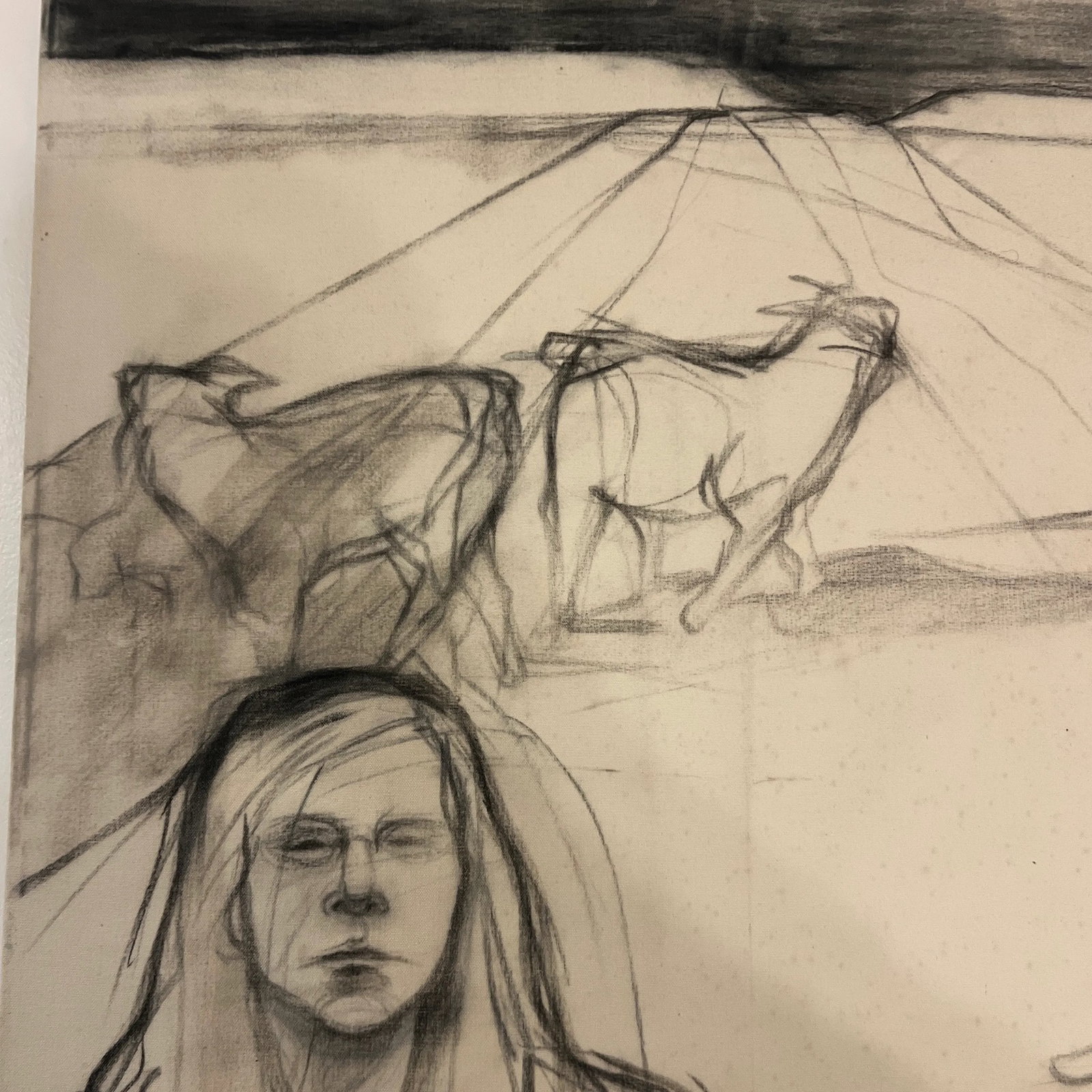 20th Century American Artist Joan King Pastel and Charcoal in Canvas Titled Passive Resistance 2 Sig - 5