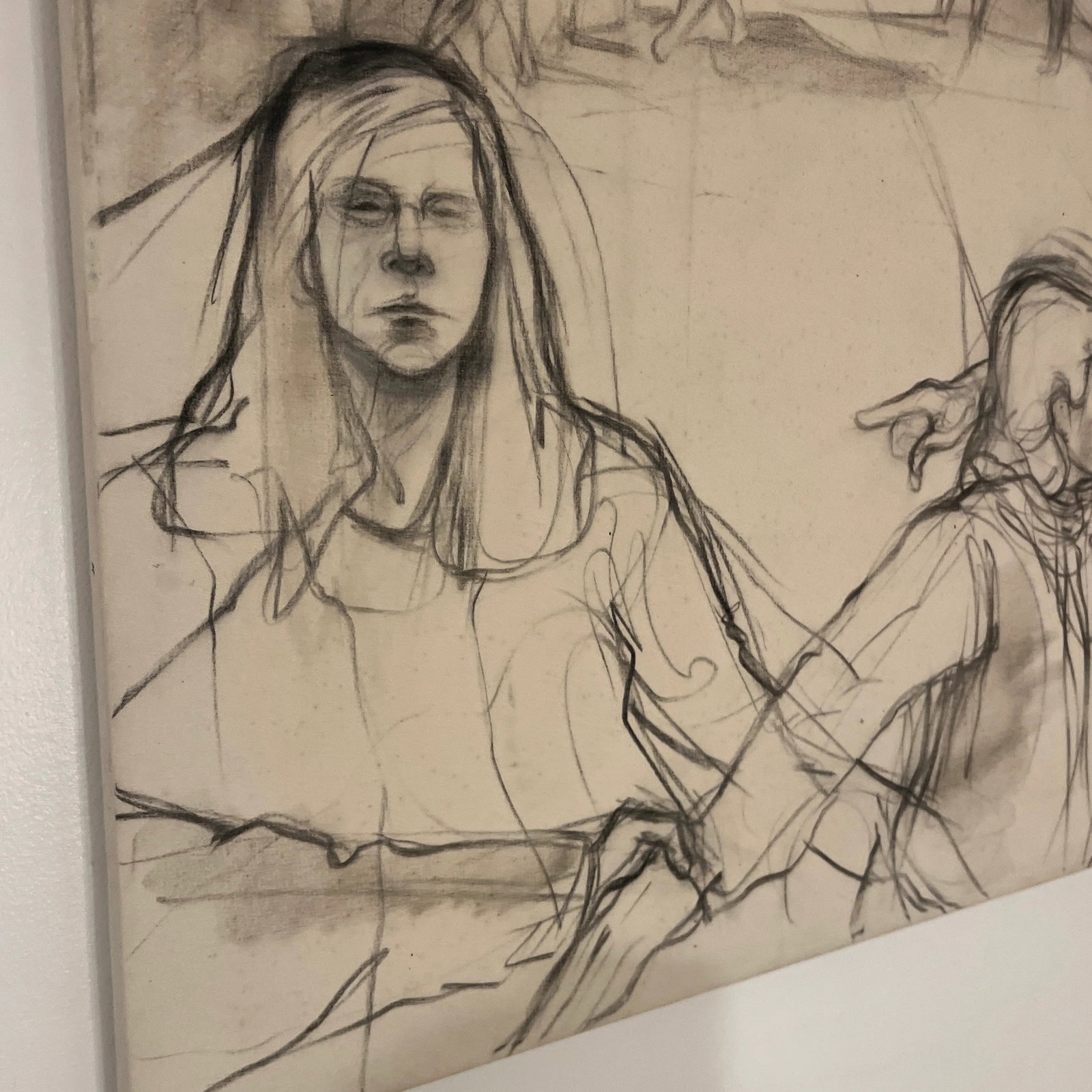 20th Century American Artist Joan King Pastel and Charcoal in Canvas Titled Passive Resistance 2 Sig - 6
