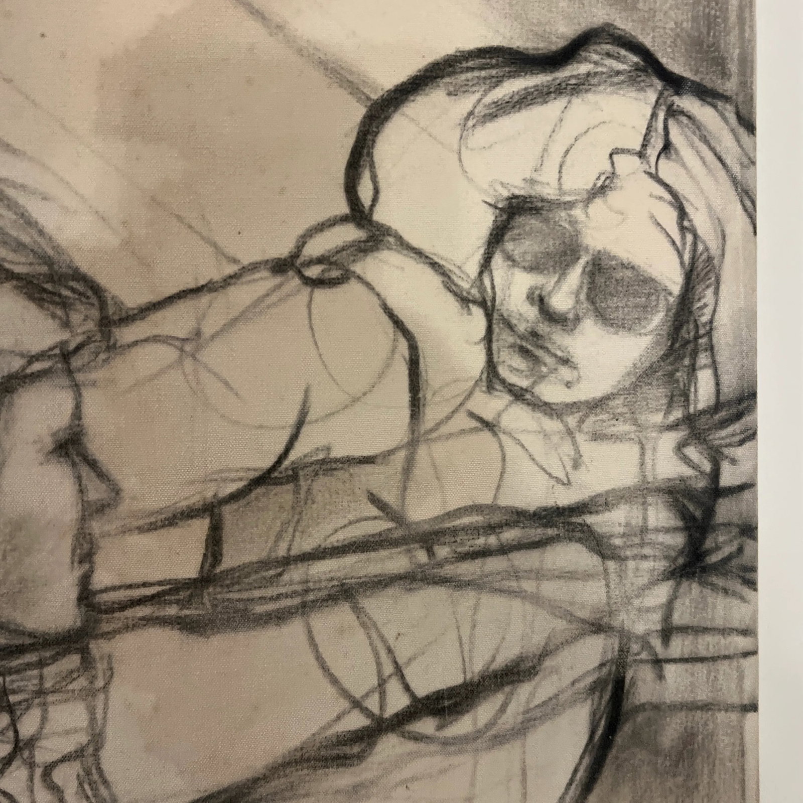 20th Century American Artist Joan King Pastel and Charcoal in Canvas Titled Passive Resistance 2 Sig - 8