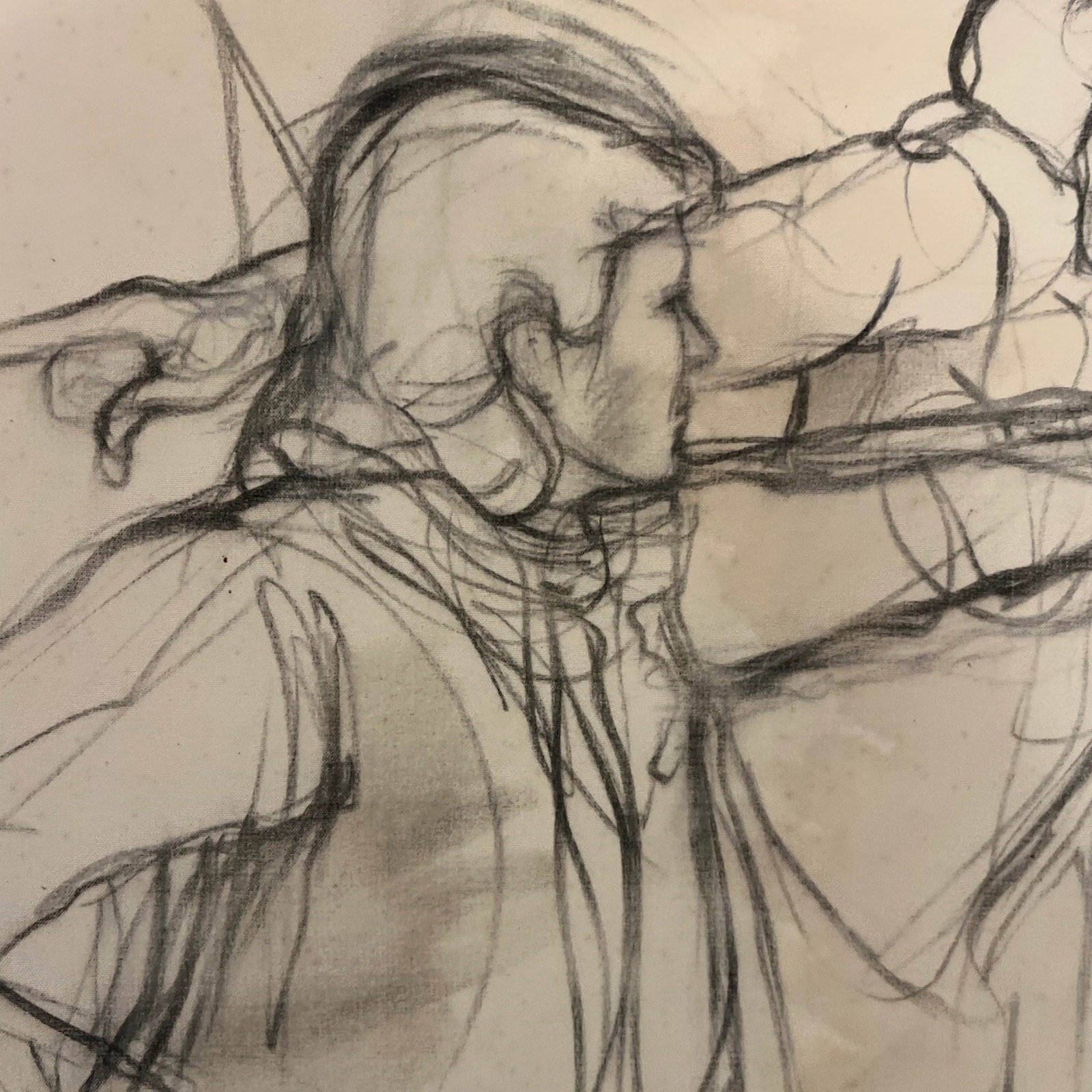 20th Century American Artist Joan King Pastel and Charcoal in Canvas Titled Passive Resistance 2 Sig - 9