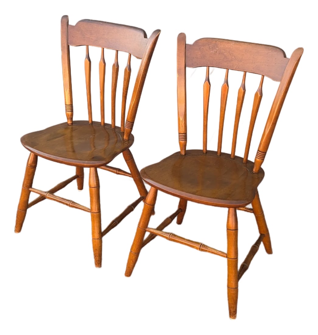Vintage Ethan Allen Side Chairs - A Pair: This is a stunning set of two vintage Ethan Allen chairs. Solid and sturdy, with minor cosmetic imperfections consistent with age. It would look great in a Boho-style home/room Condition:
