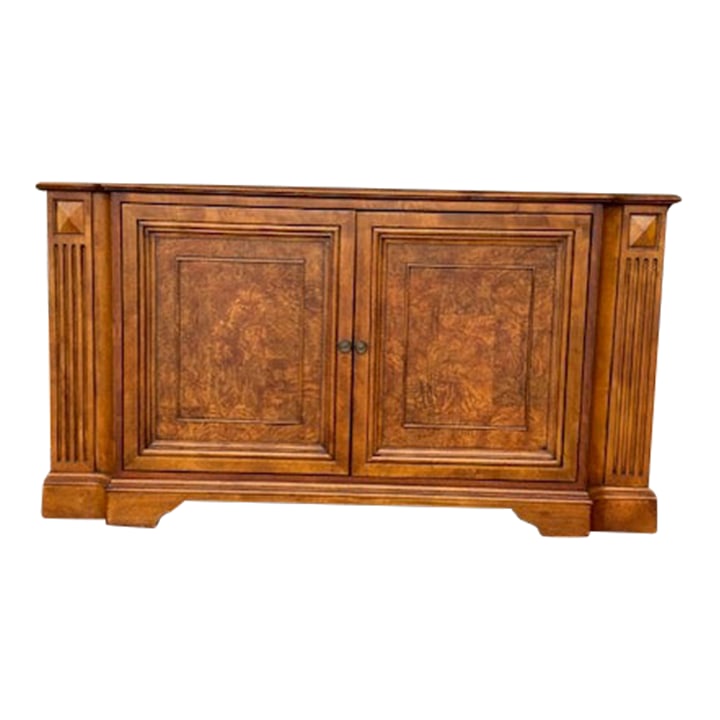 1980s Ethan Allen Entertainment Cabinet Burlwood: The Ethan Allen Entertainment Cabinet, crafted in exquisite burlwood, is a luxurious piece of furniture that combines functionality with timeless elegance. Known for its superior craftsmanship and