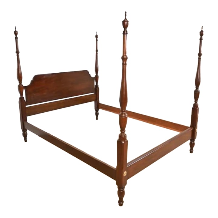 1970s Henkel Harris Wild Black Cherry 4-Poster Queen Bed Frame (1 of 9)