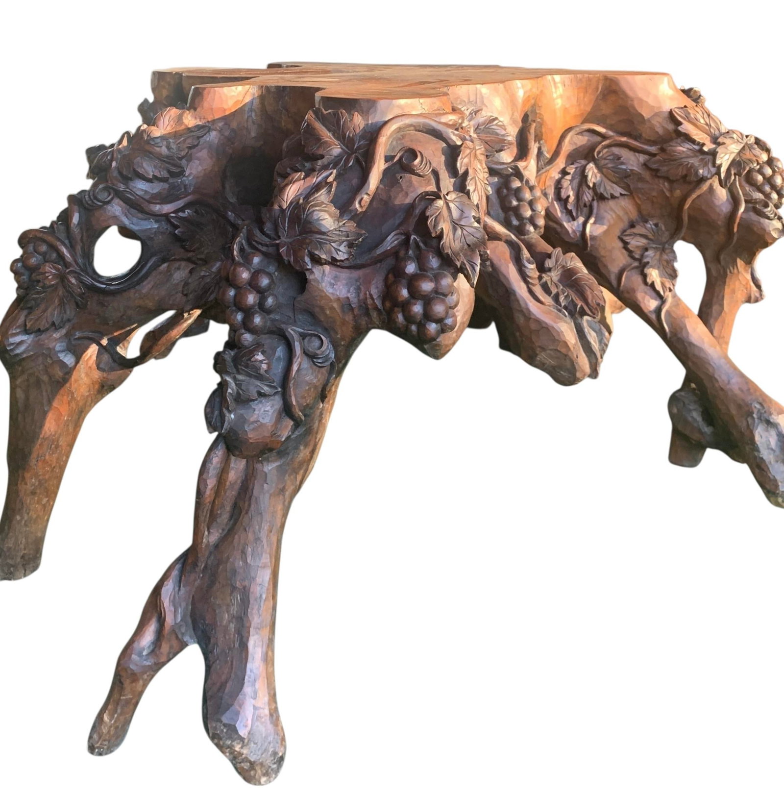 Vintage Burlwood Root Console Table With Grapevine Motif - 2