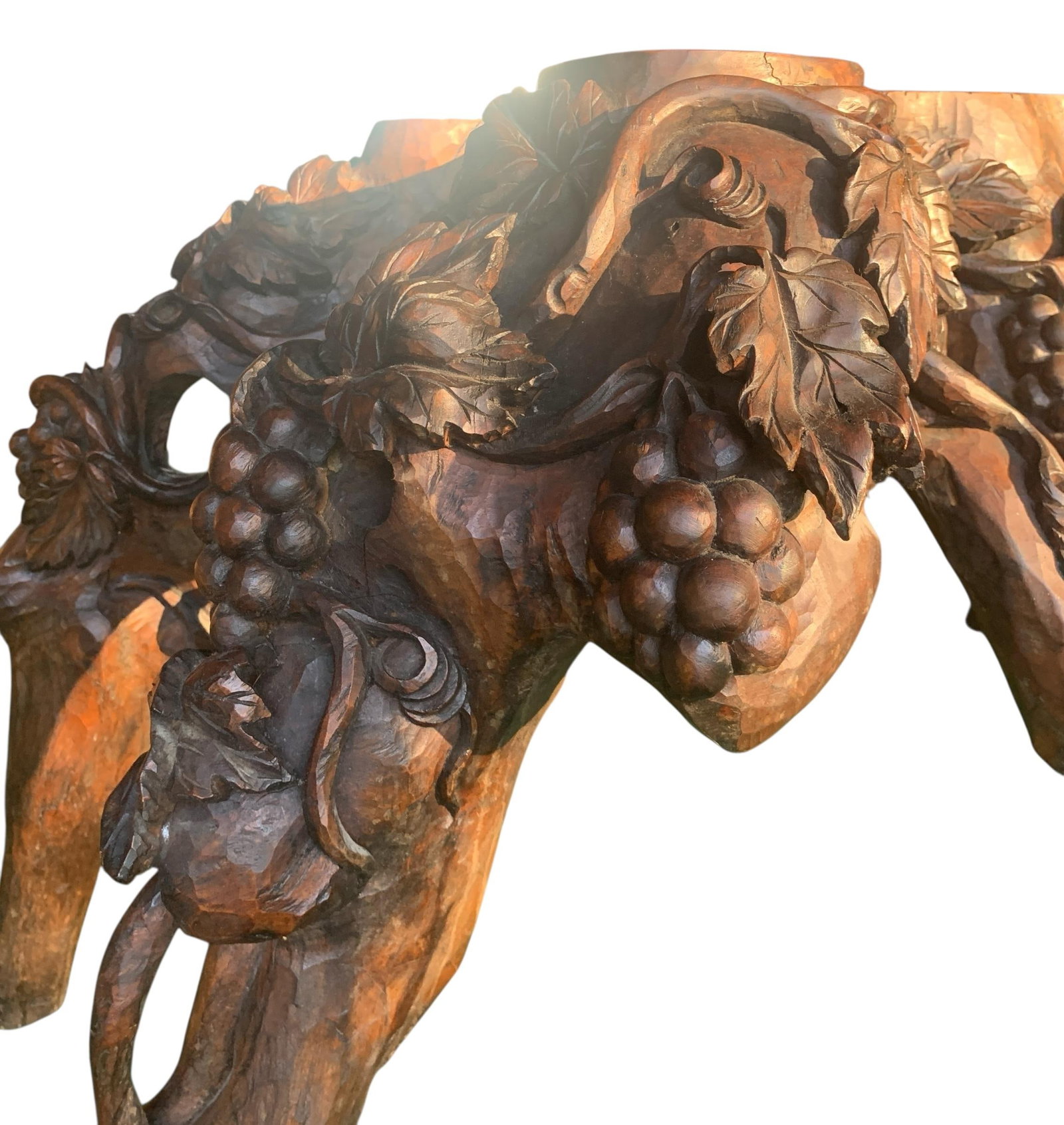 Vintage Burlwood Root Console Table With Grapevine Motif - 3
