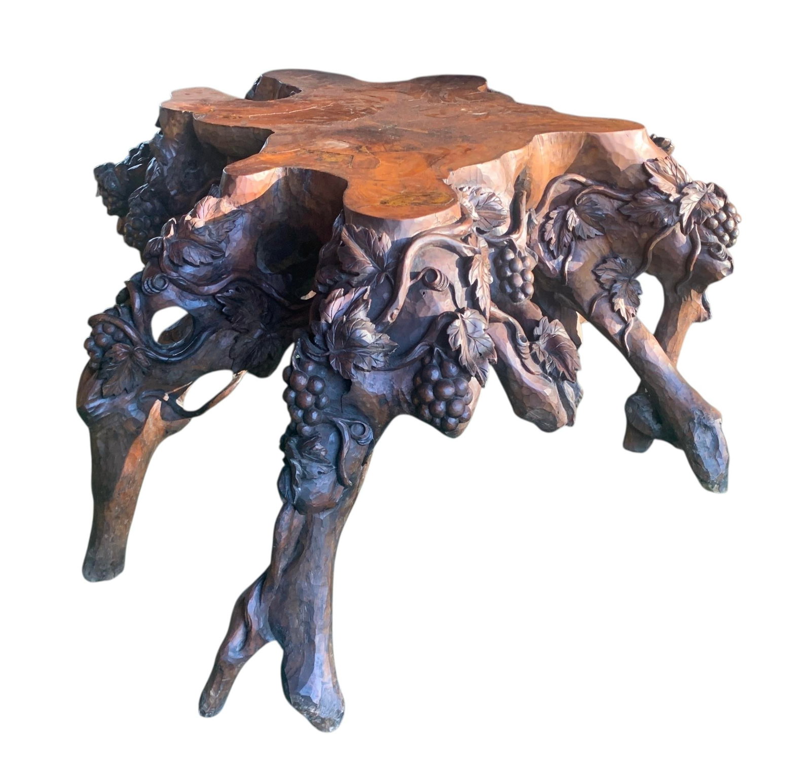 Vintage Burlwood Root Console Table With Grapevine Motif - 7