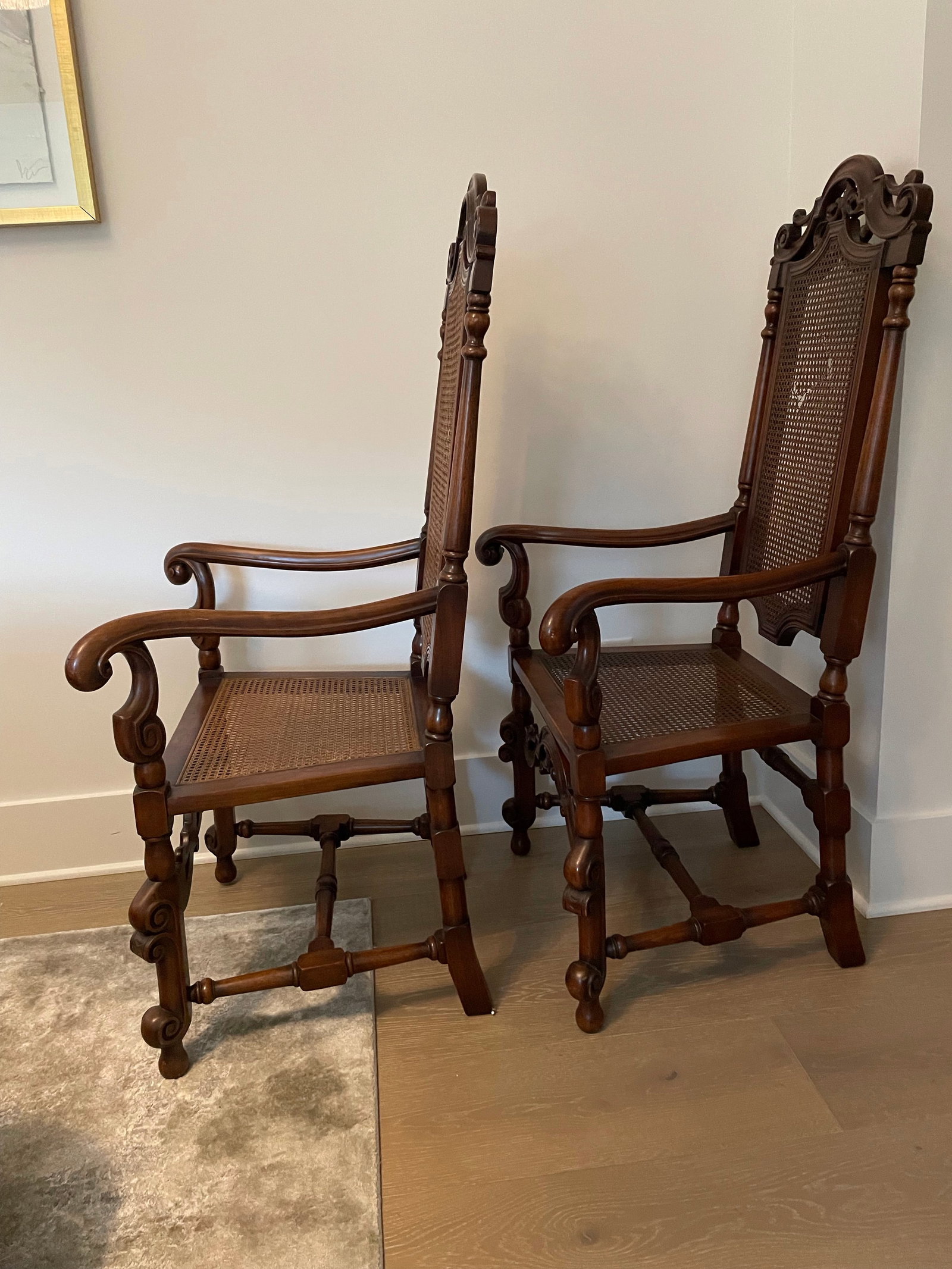 Reduced Pair Carved Oak Throne Chair Antique Hall Chairs - 4