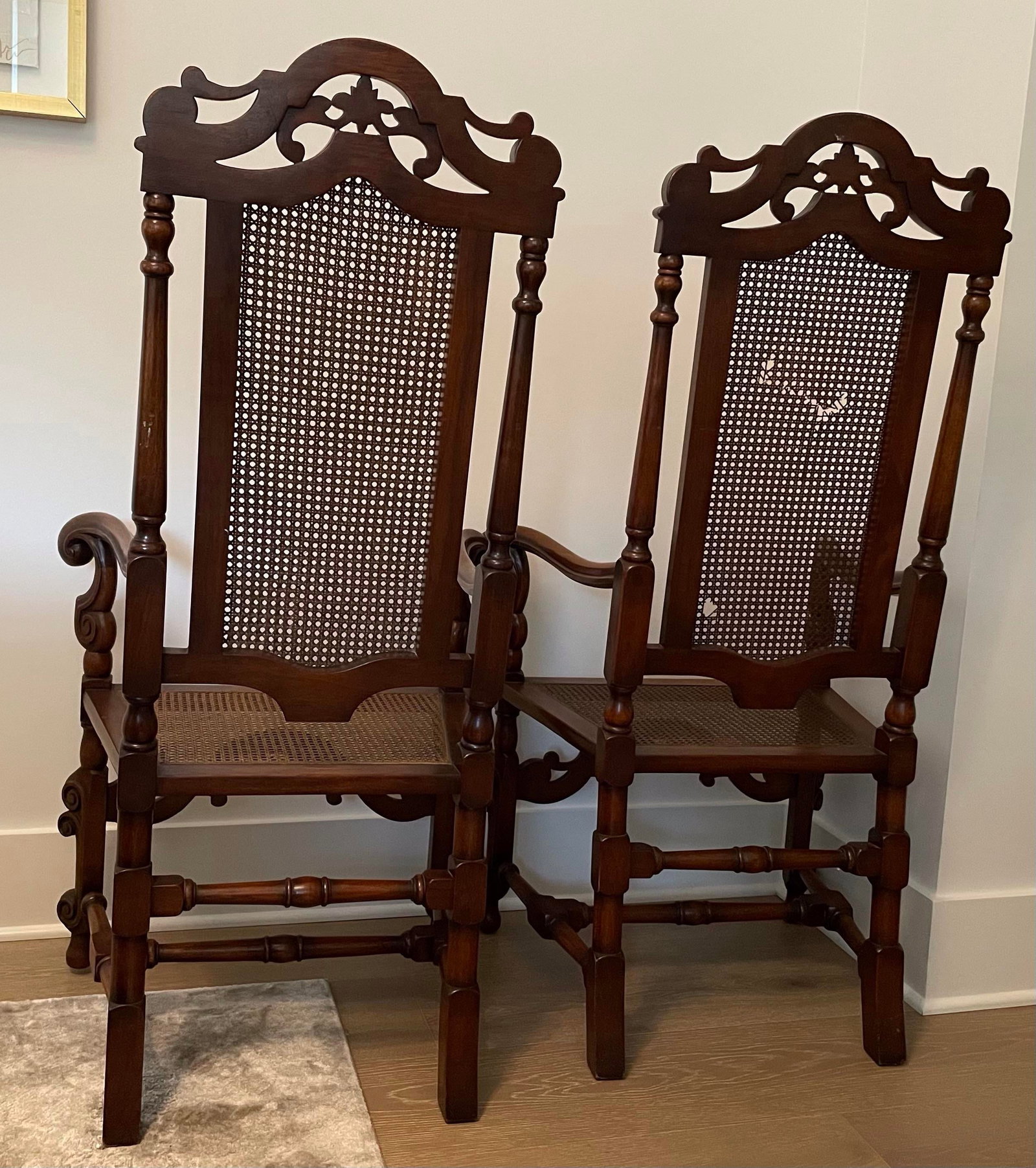 Reduced Pair Carved Oak Throne Chair Antique Hall Chairs - 7