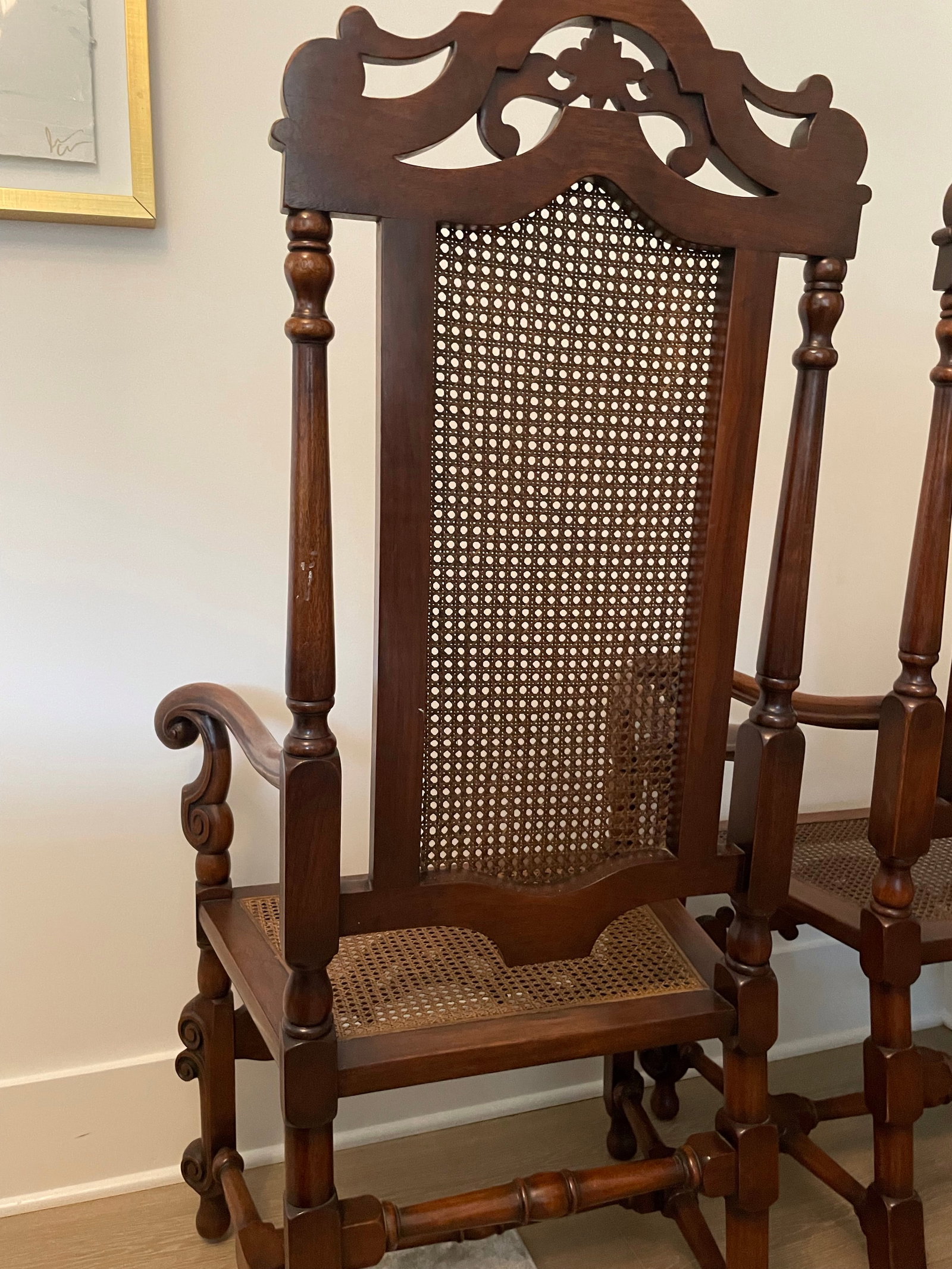 Reduced Pair Carved Oak Throne Chair Antique Hall Chairs - 8