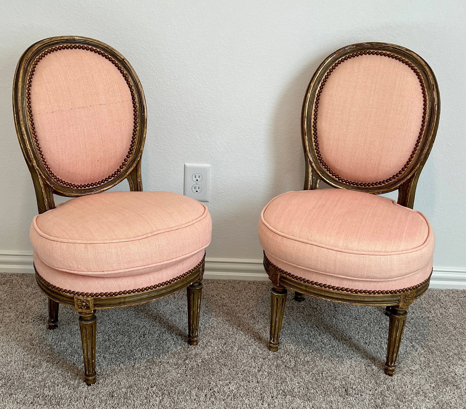 Antique Pair of French Louis XVI Parcel-Gilt Petite Boudoir Slipper Chairs - 2