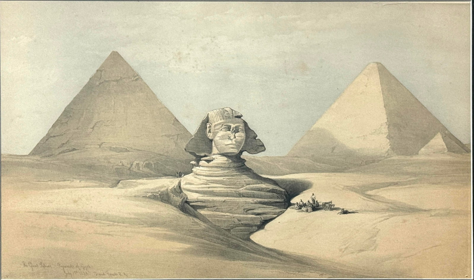 David Roberts Hand-Colored Egypt Lithograph - The Great Sphinx, Pyramids of Gizeh - 19th Century - 2