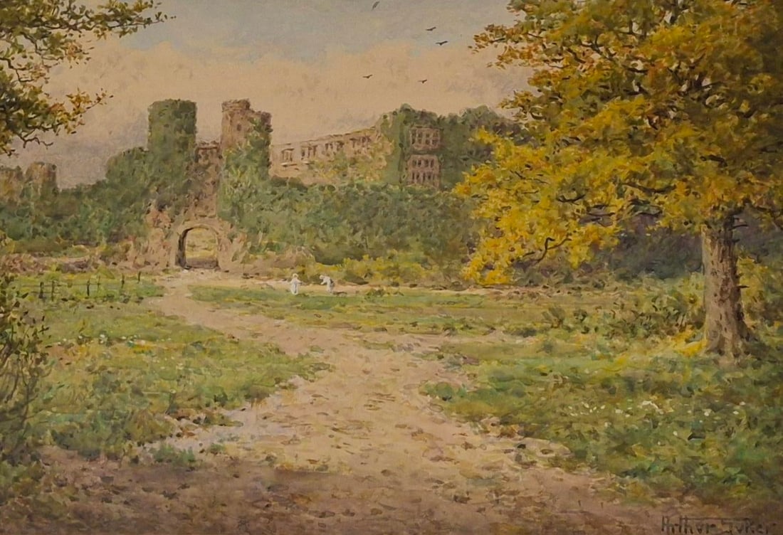 Berry Pomeroy Castle - Original Watercolor by Arthur Suker (1857-1940) - 2