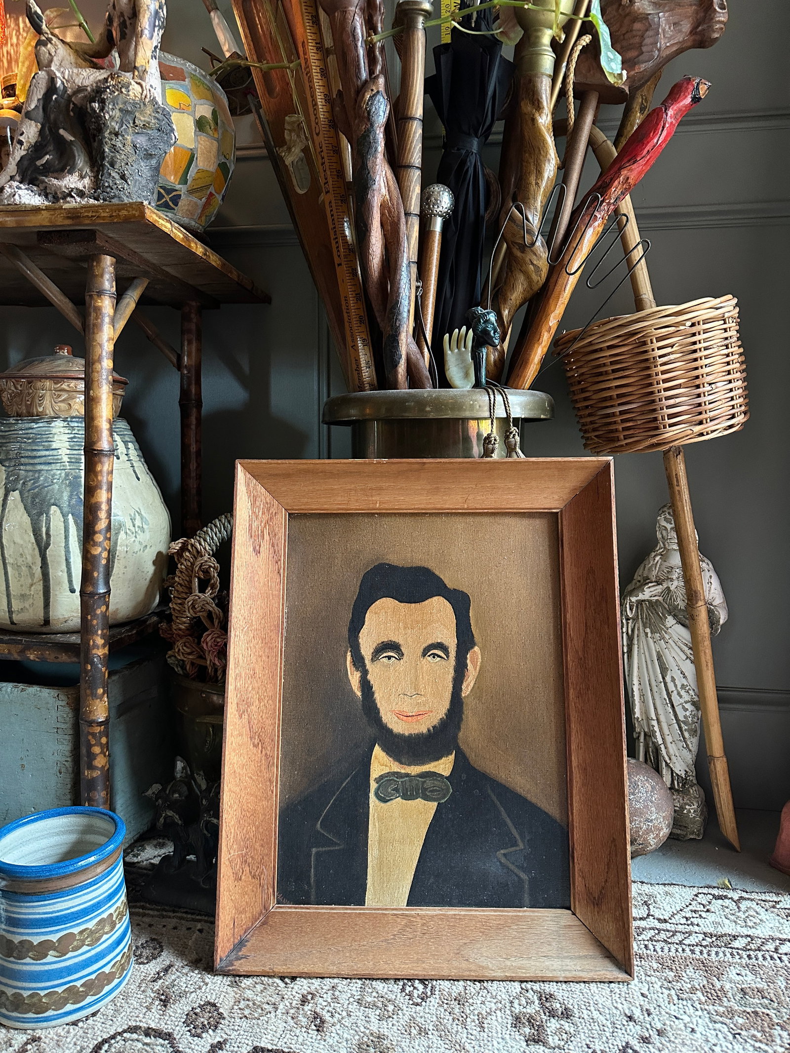 Circa 1940 American Folk Revival Portrait of Abraham Lincoln, Oil on Canvas Board - 2