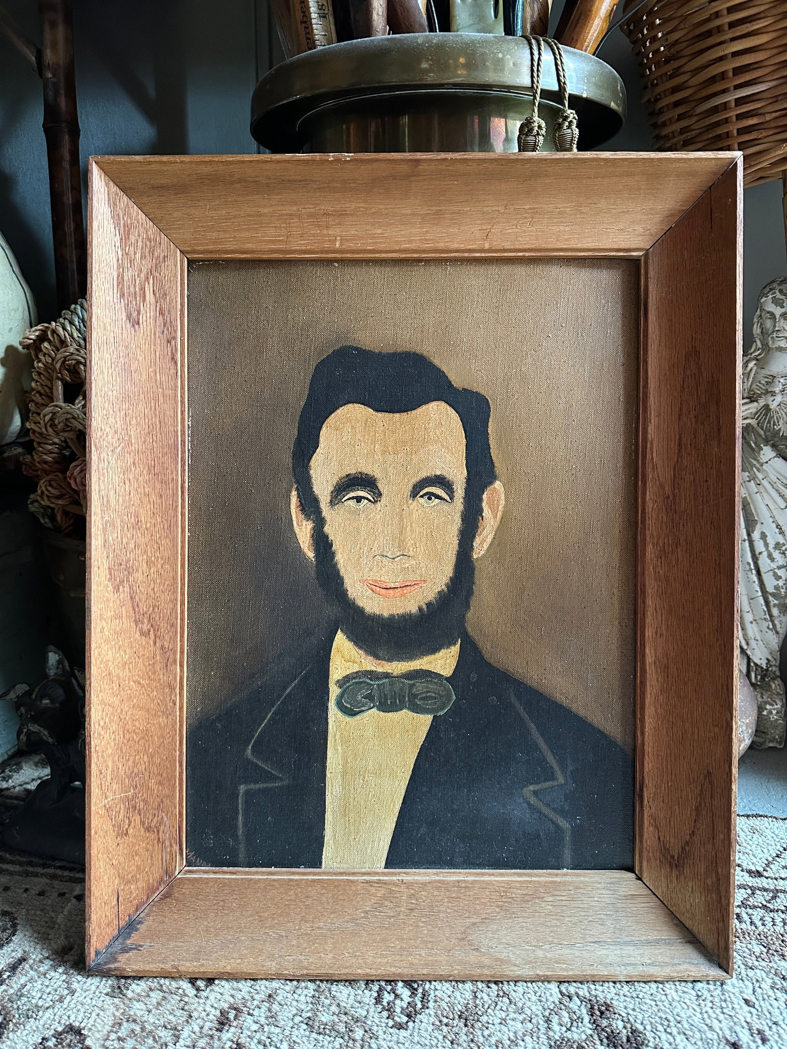 Circa 1940 American Folk Revival Portrait of Abraham Lincoln, Oil on Canvas Board - 5