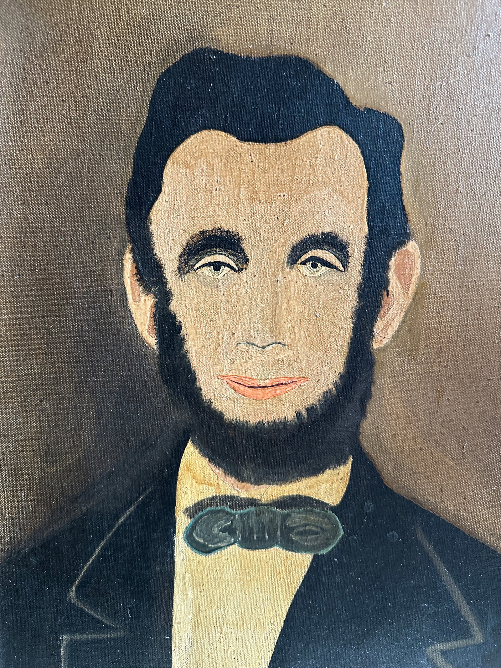 Circa 1940 American Folk Revival Portrait of Abraham Lincoln, Oil on Canvas Board - 7