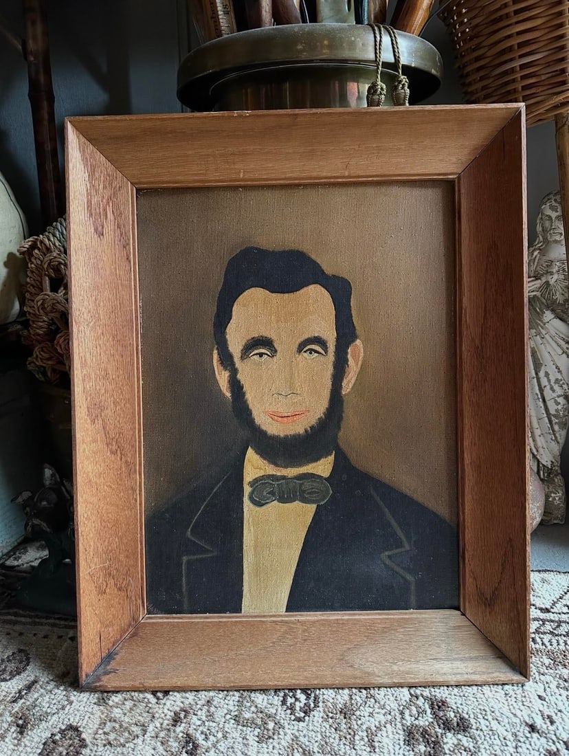 Circa 1940 American Folk Revival Portrait of Abraham Lincoln, Oil on Canvas Board - 8