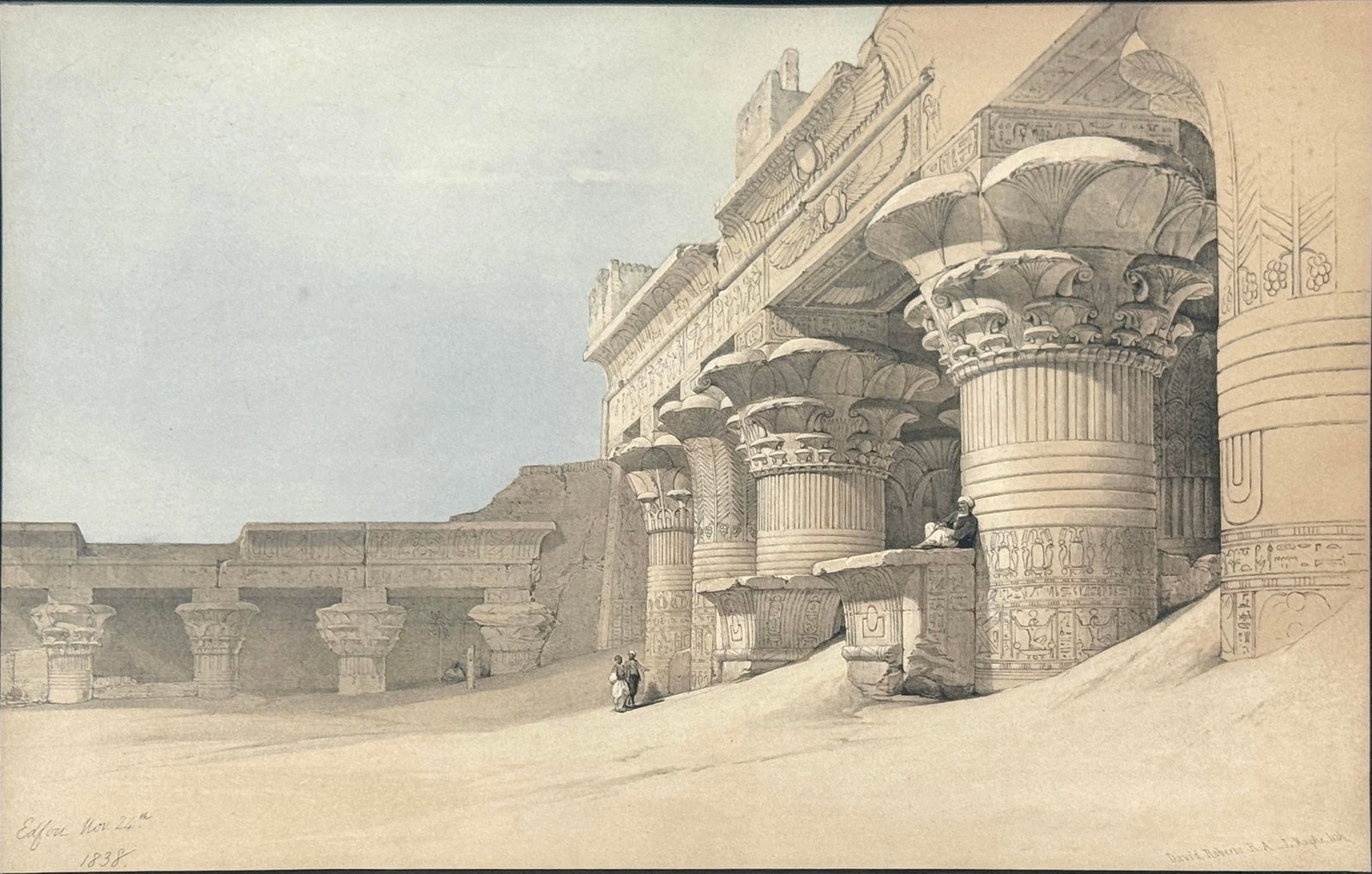David Roberts Hand-Colored Egypt Lithograph - Temple of Edfu - 19th Century - 2